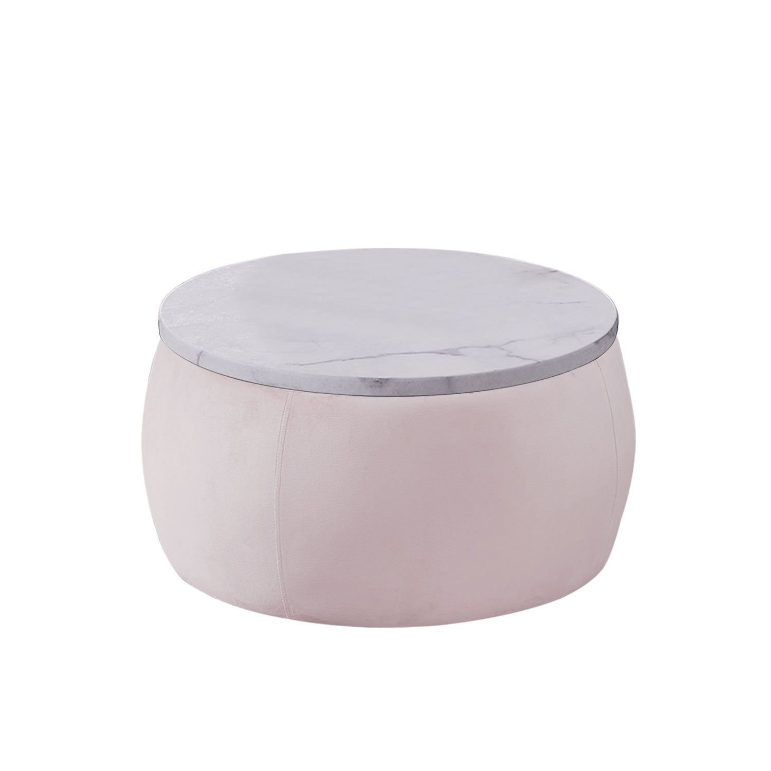 Stylish pink end table with storage, featuring a round design and removable top, perfect for living rooms and bedrooms.