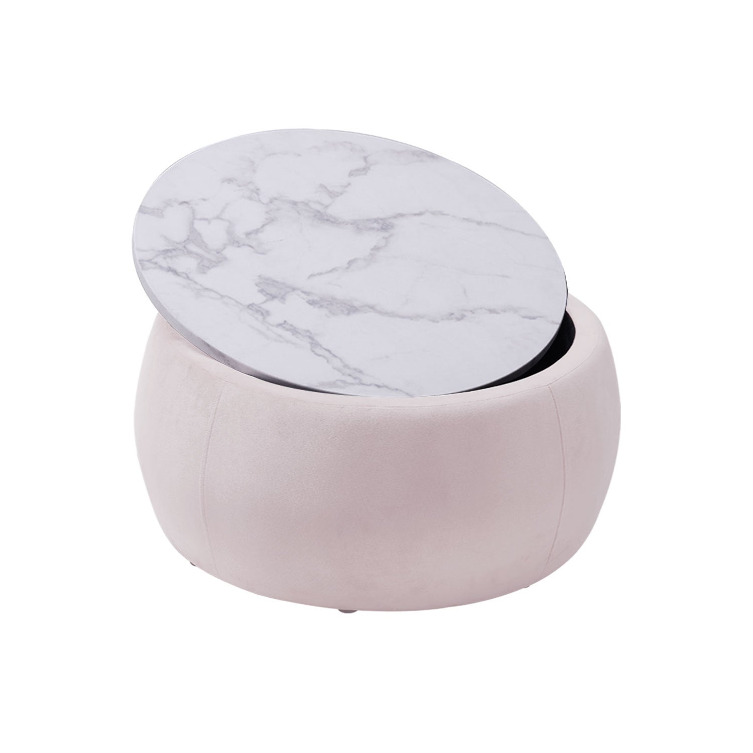 Stylish pink end table with storage, featuring a round design and removable top, perfect for living rooms and bedrooms.