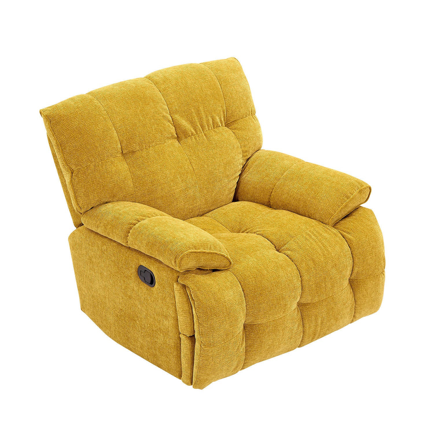 Ergonomic Glider 360 Degree Swivel Chair in yellow, featuring overstuffed backrest and armrests, designed for comfort and relaxation.