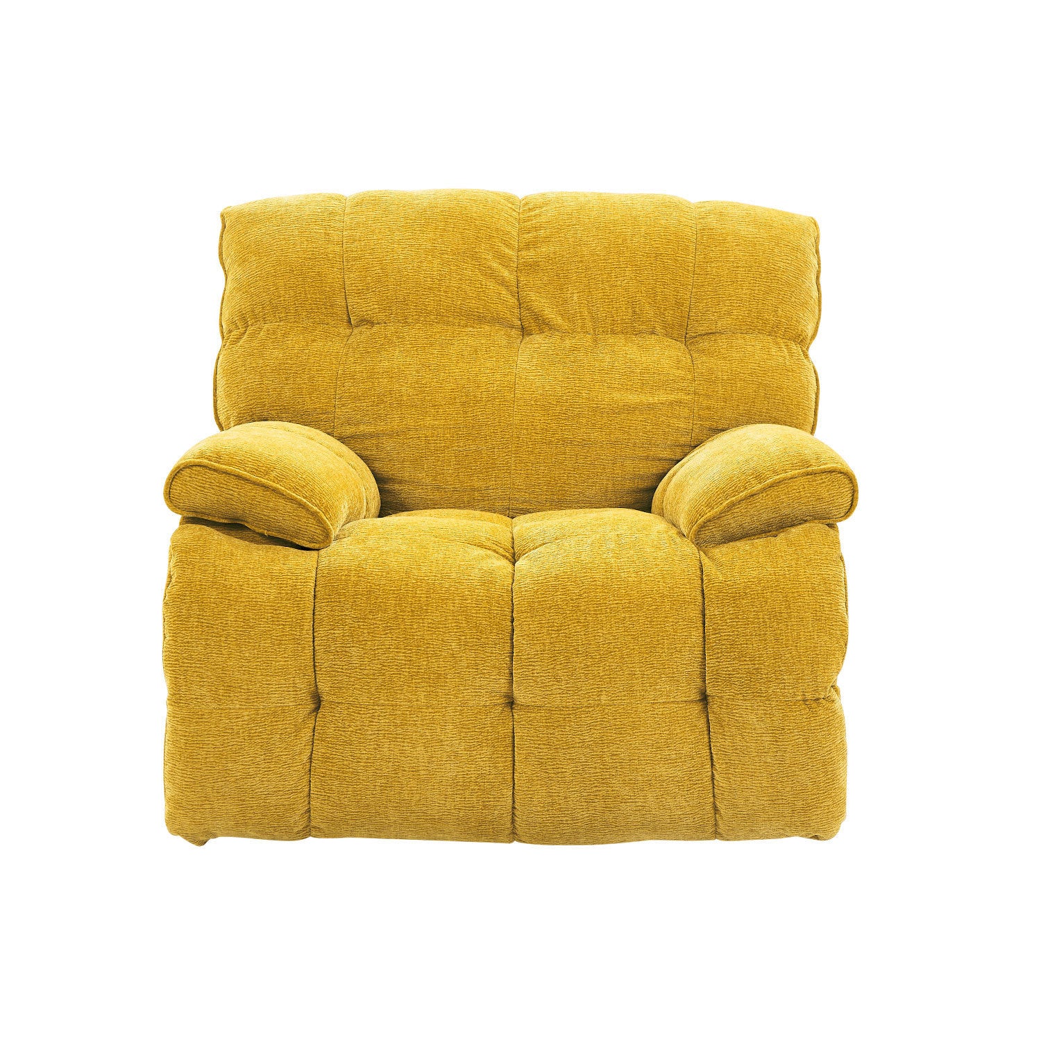 Ergonomic Glider 360 Degree Swivel Chair in yellow, featuring overstuffed backrest and armrests, designed for comfort and relaxation.