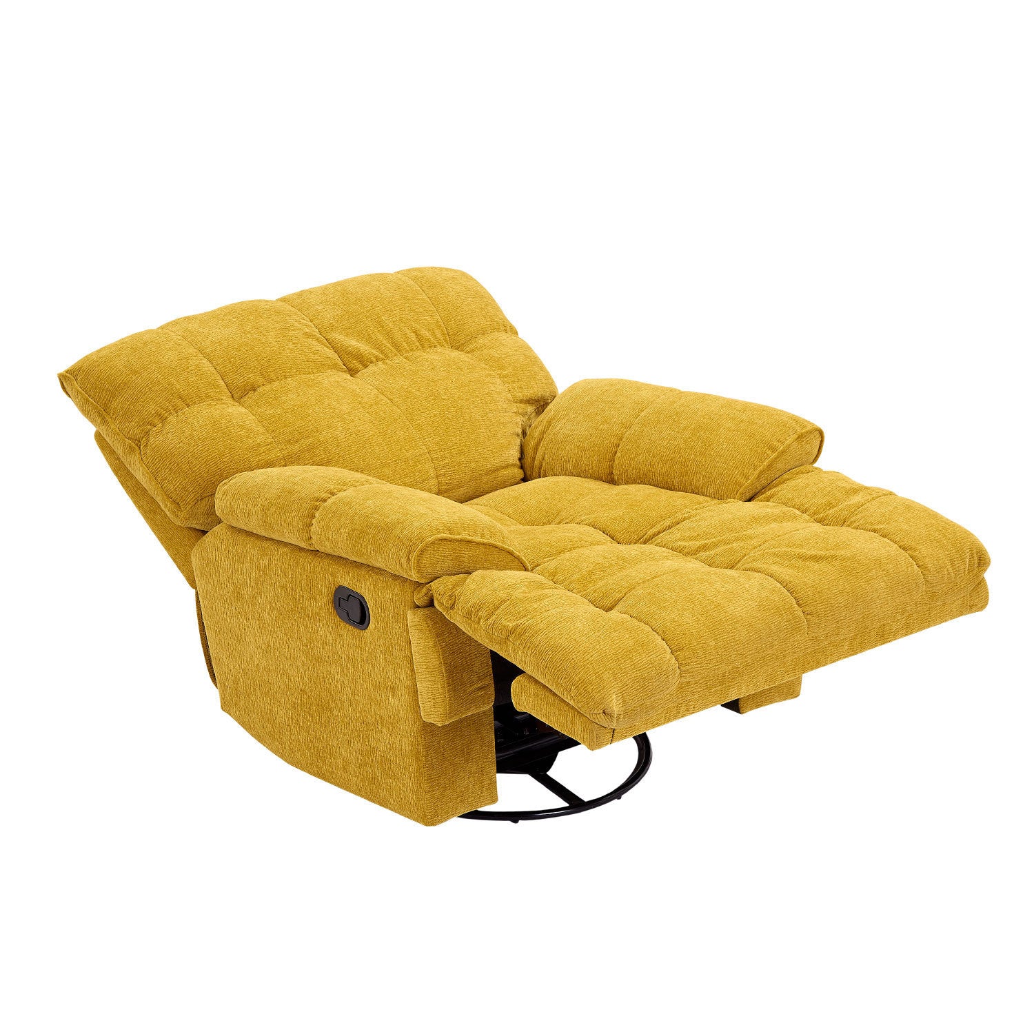 Ergonomic Glider 360 Degree Swivel Chair in yellow, featuring overstuffed backrest and armrests, designed for comfort and relaxation.