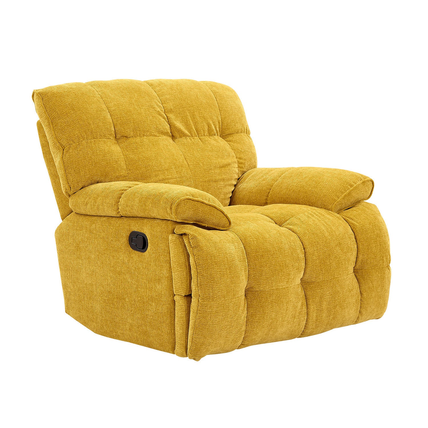 Ergonomic Glider 360 Degree Swivel Chair in yellow, featuring overstuffed backrest and armrests, designed for comfort and relaxation.