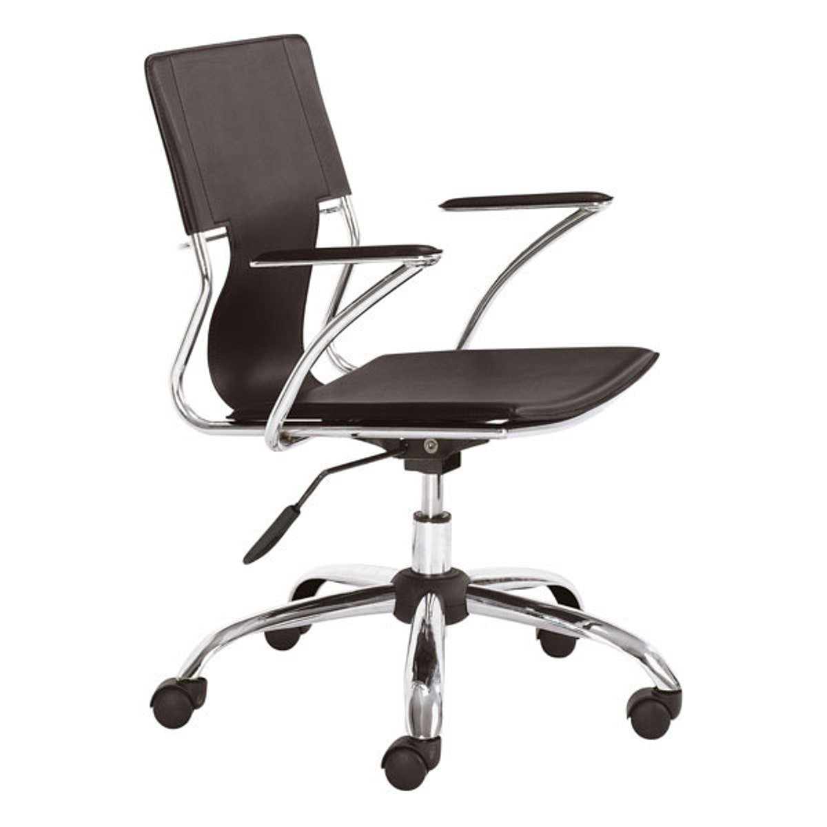 Espresso Leatherette Chromed Office Chair with plush arm pads and sleek design, featuring a sturdy chromed steel frame.