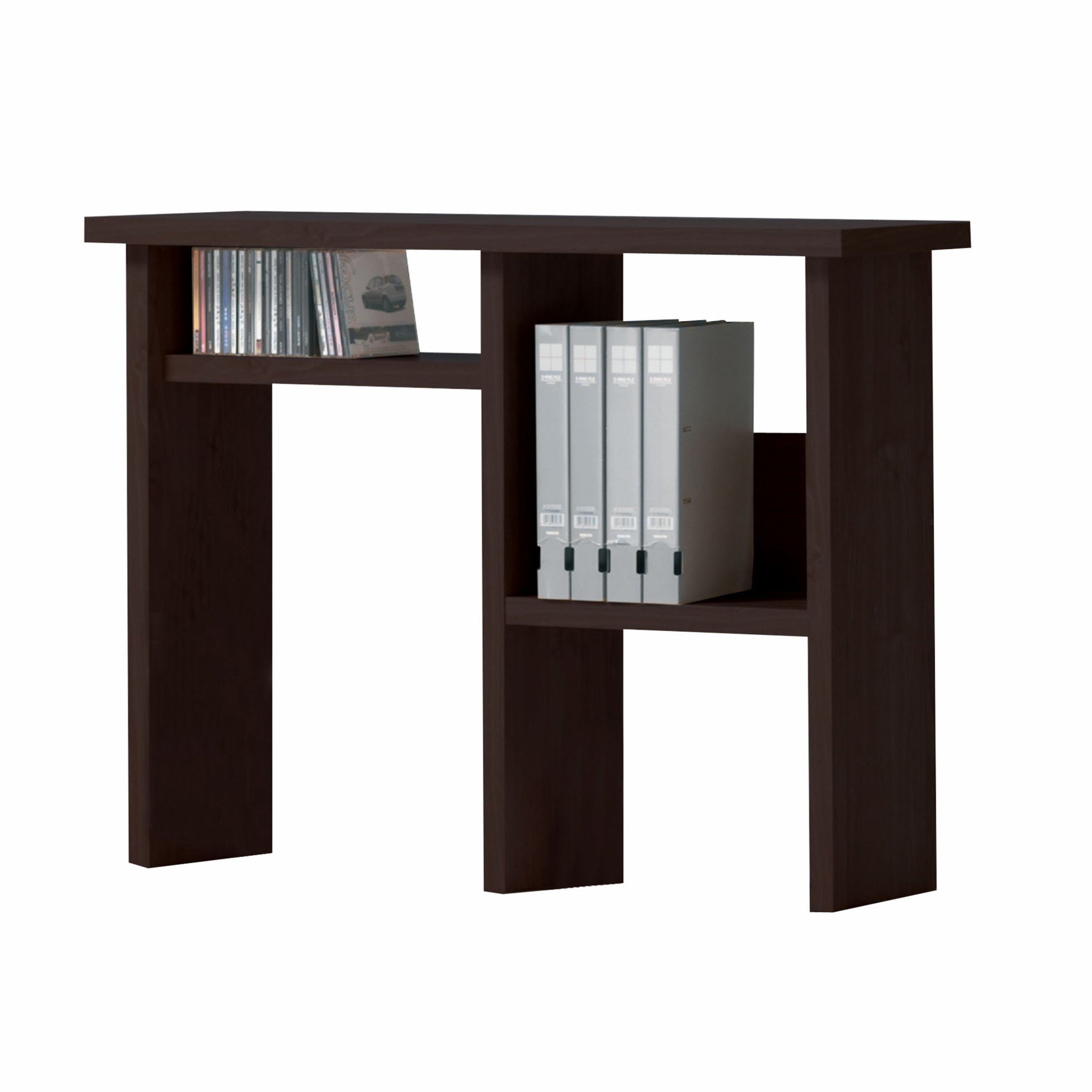 Espresso Wooden Computer Hutch featuring open storage and sleek design, perfect for modern workspaces.