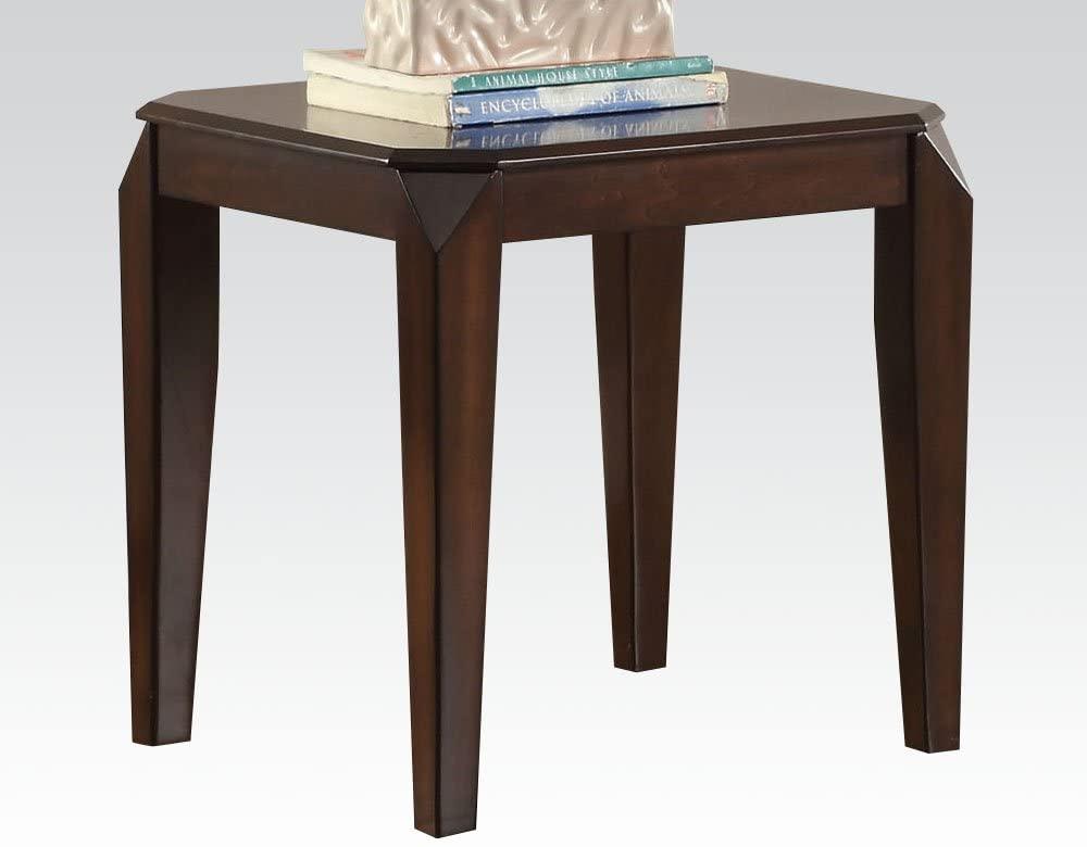 Faceted Corner Walnut Square End Table with tapered legs and warm walnut finish, ideal for living room decor.