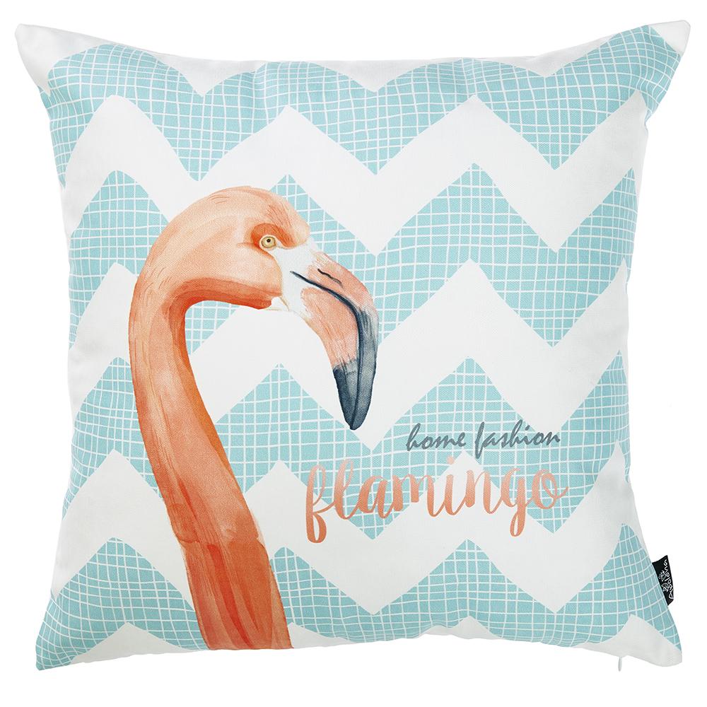 Flamingo and Aqua Chevron Decorative Throw Pillow Cover showcasing vibrant colors and luxurious fabric with hidden zipper closure.