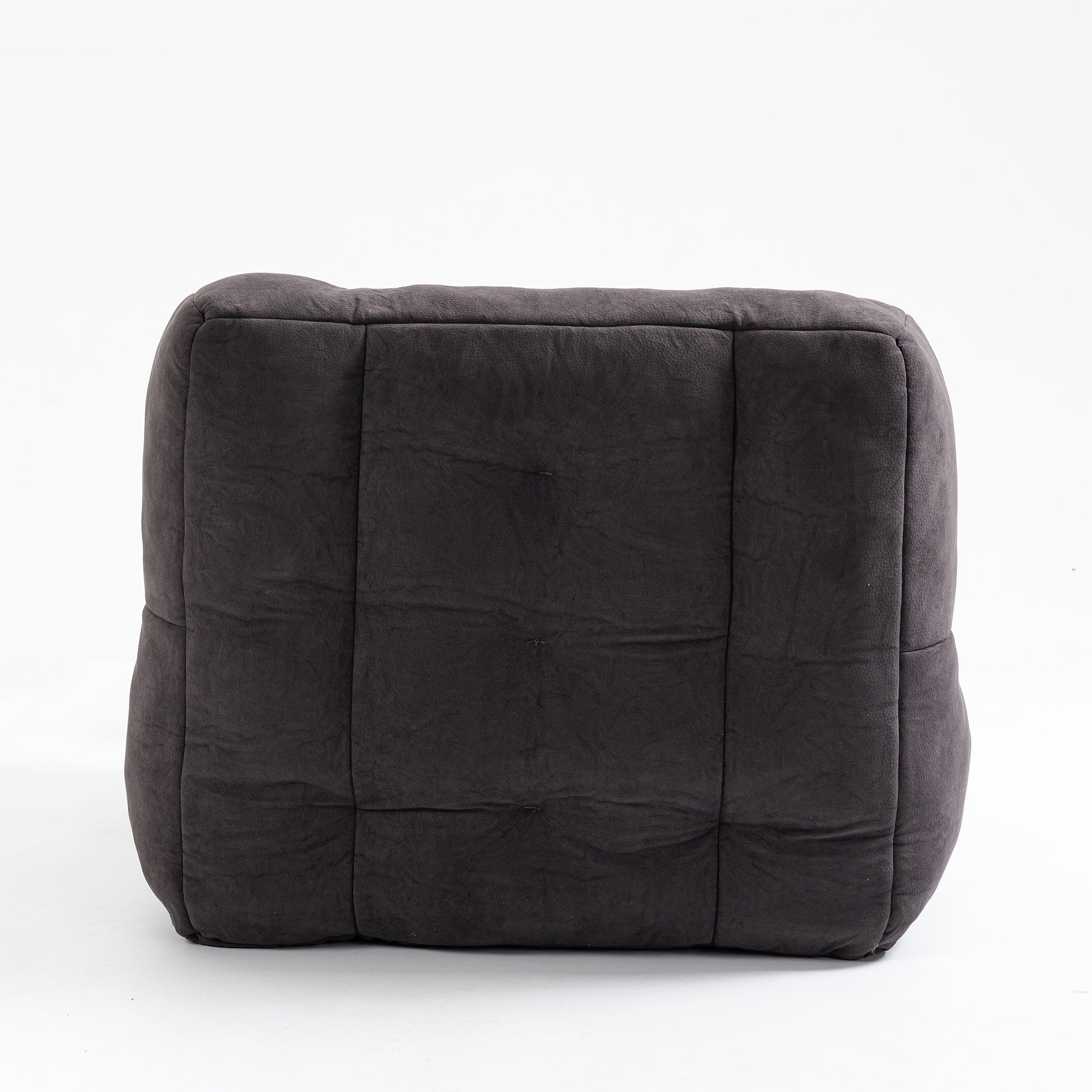 Fluffy bean bag chair in black velvet, designed for comfort and support, suitable for adults and children.