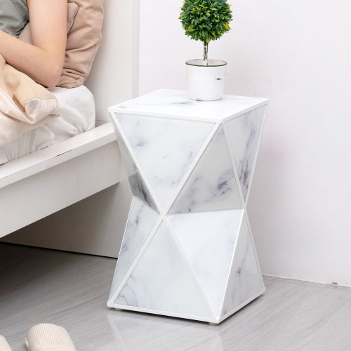 Geometry End Table featuring a marble textured glass top and sturdy MDF frame, ideal for modern home decor.