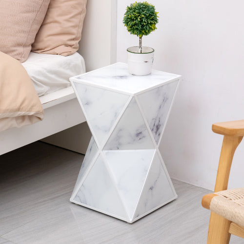 Geometry End Table featuring a marble textured glass top and sturdy MDF frame, ideal for modern home decor.