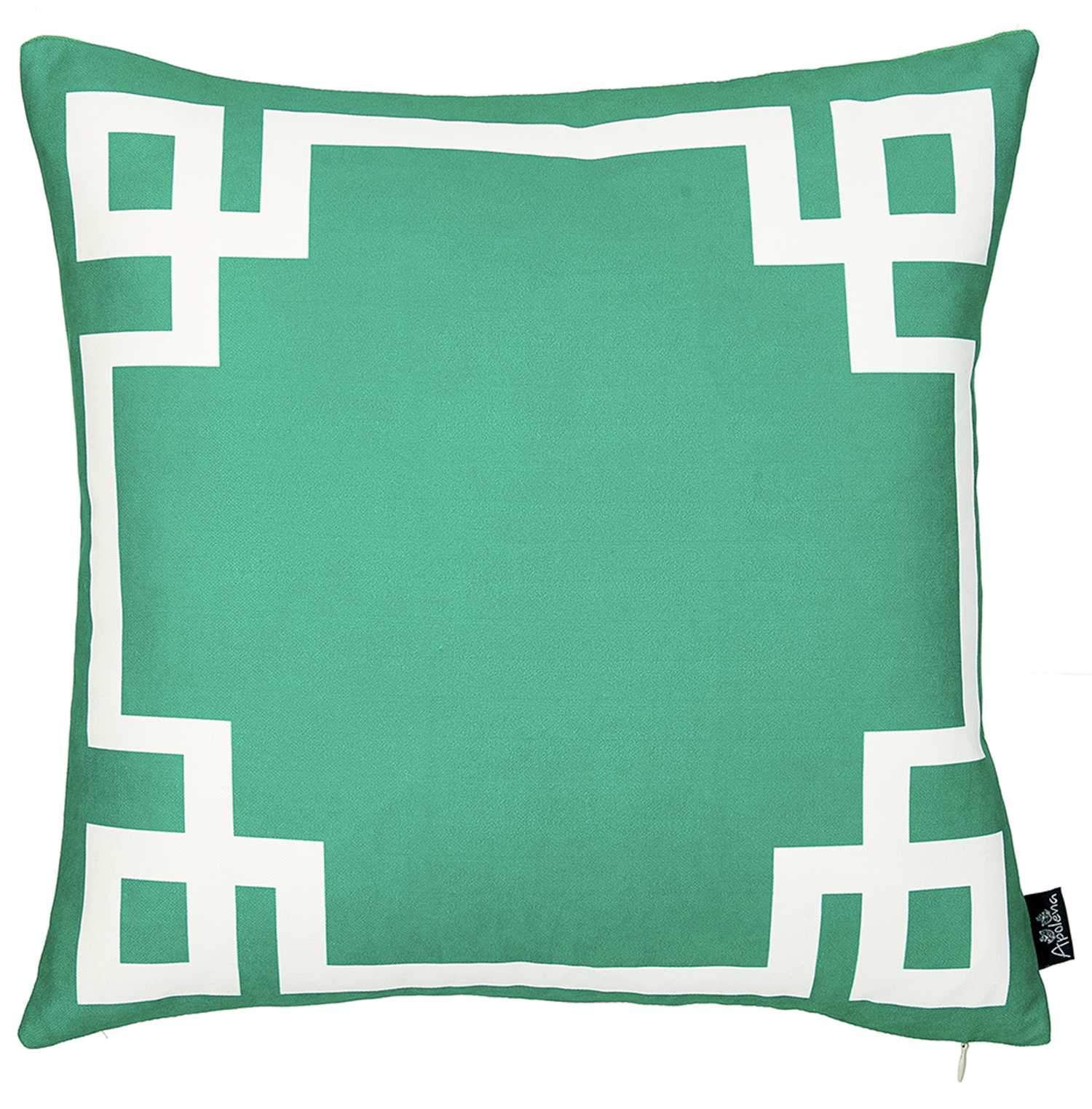 Grass green and white geometric decorative throw pillow cover with hidden zipper, showcasing vibrant patterns on luxurious brushed fabric.