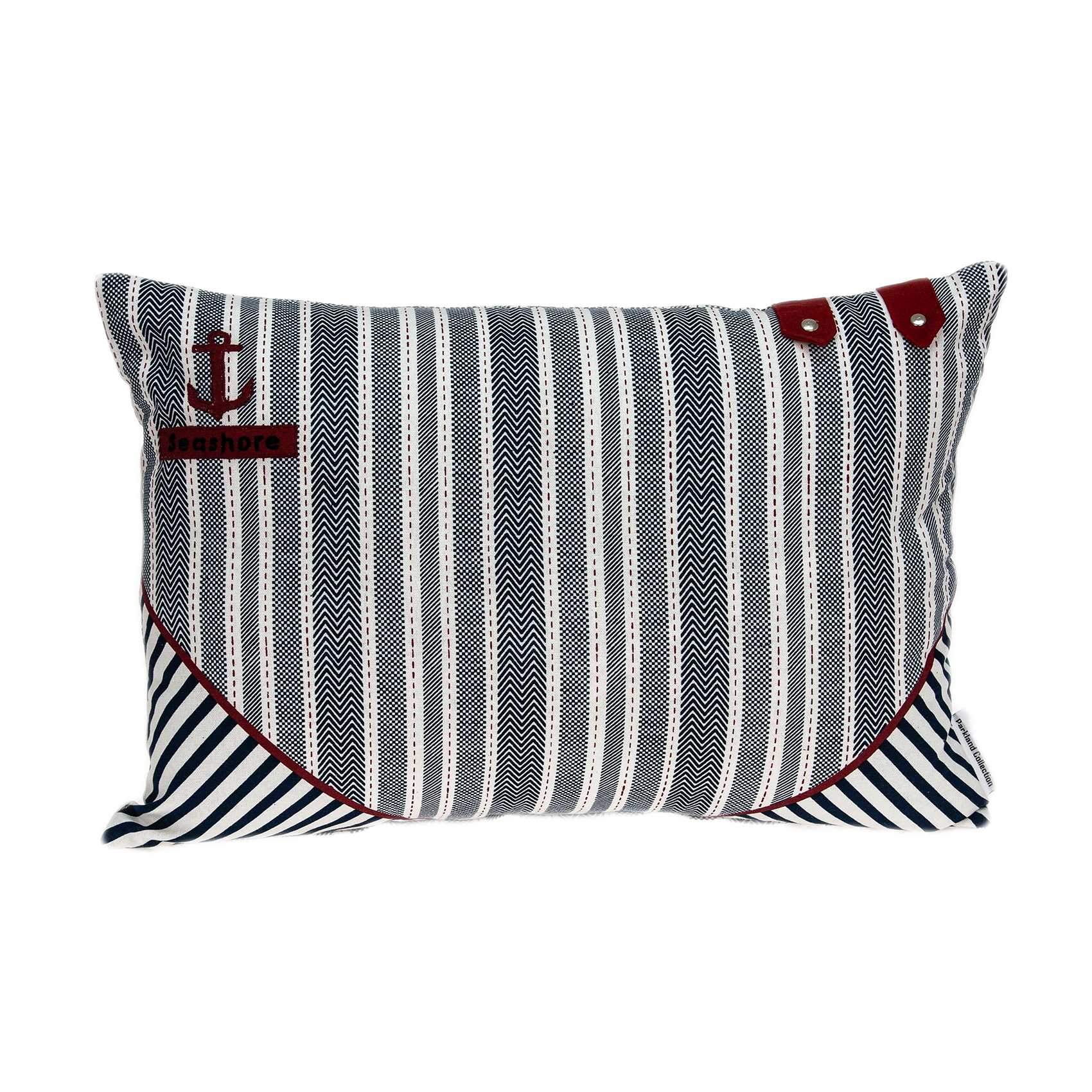 Grey pillow cover with ship anchor pattern and poly insert, showcasing a nautical design in a charming blue finish.