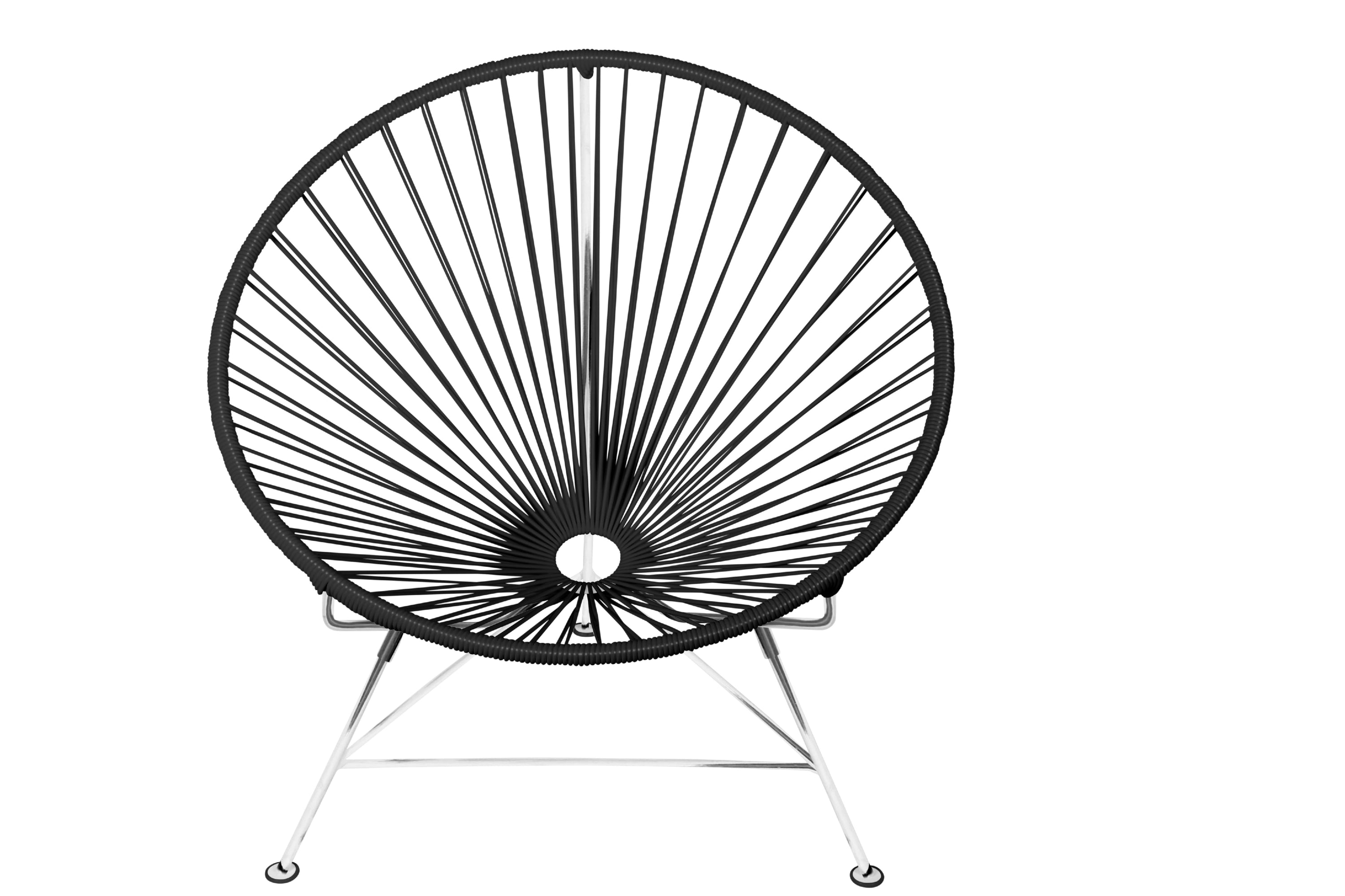 The Innit Chair featuring a round profile with a black weave and frame, showcasing its modern design and durable construction.