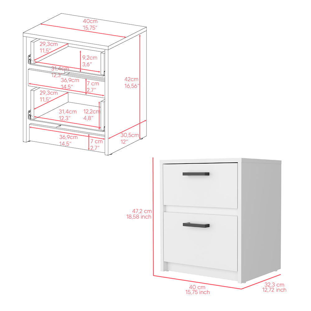 Karval 2 Piece Bedroom Set featuring a white armoire and nightstand, showcasing elegant design and ample storage space.