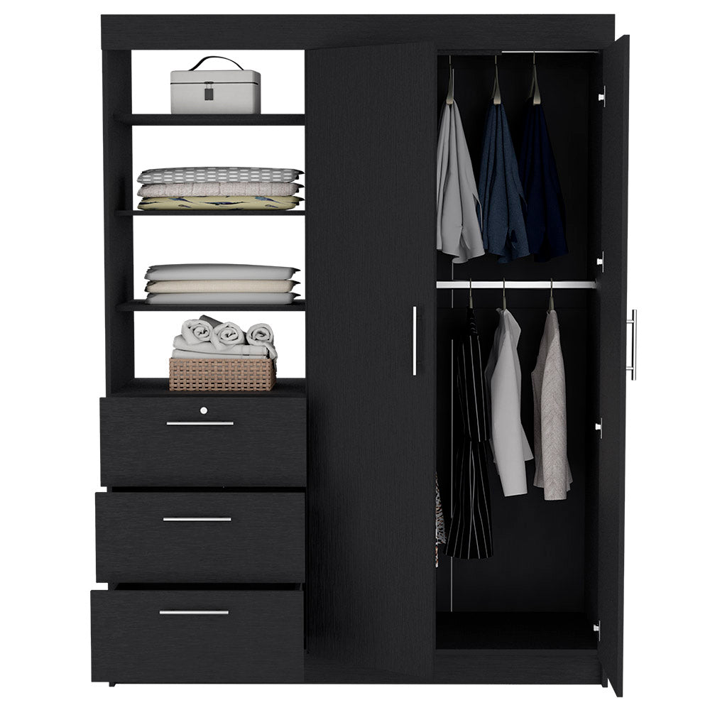 Kenya 2 Piece Bedroom Set featuring a black wengue armoire and nightstand, showcasing modern design and ample storage.