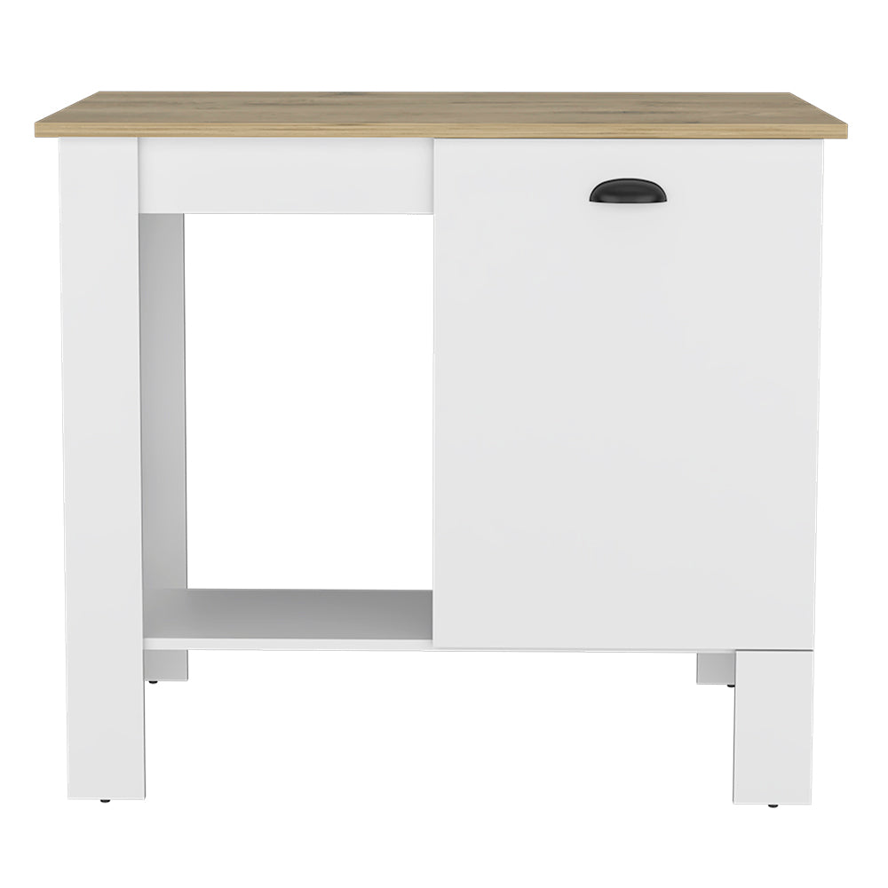 Shoproni Kitchen Island with one drawer and white finish, featuring a spacious top surface and two storage shelves.