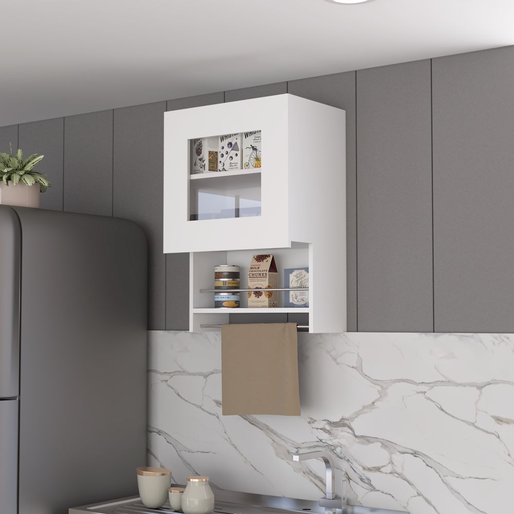 Papua Kitchen Wall Cabinet with three shelves in a sleek white finish, ideal for kitchen storage.