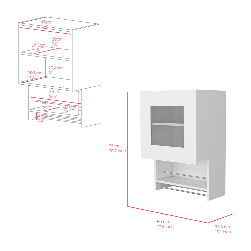 Papua Kitchen Wall Cabinet with three shelves in a sleek white finish, ideal for kitchen storage.