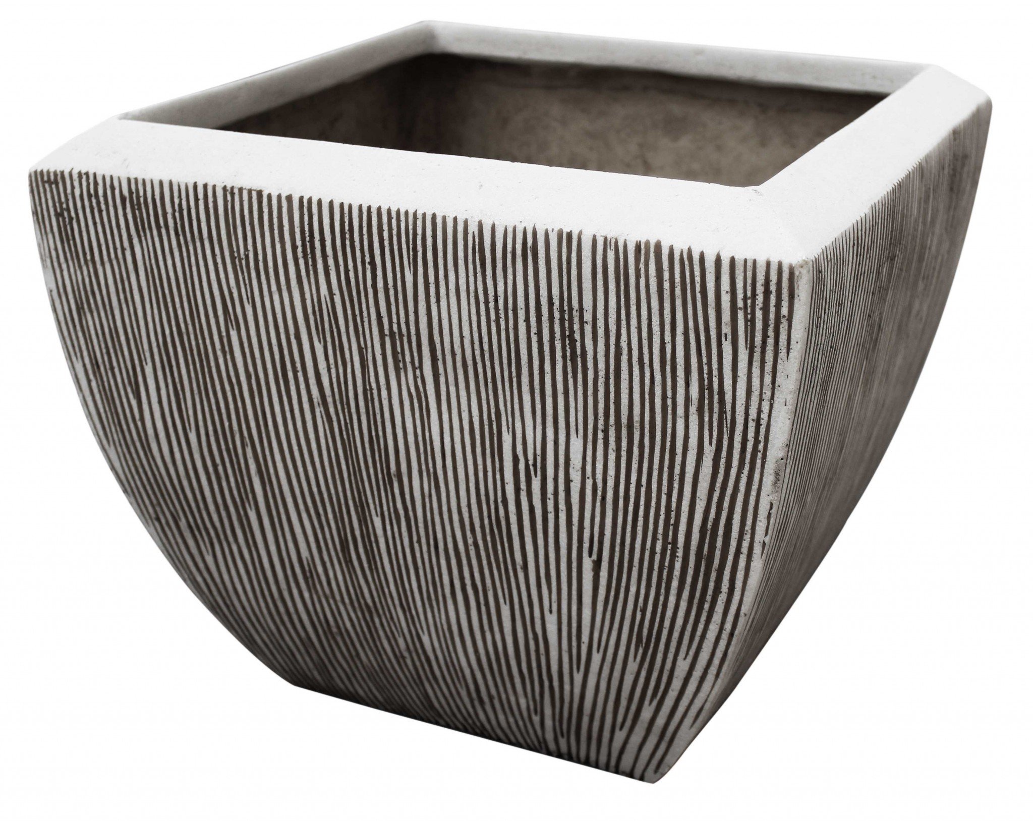 Large Distressed and Ribbed Flower Pot Planter in whitewash grey finish, showcasing ribbed texture and elegant design, perfect for indoor or outdoor use.