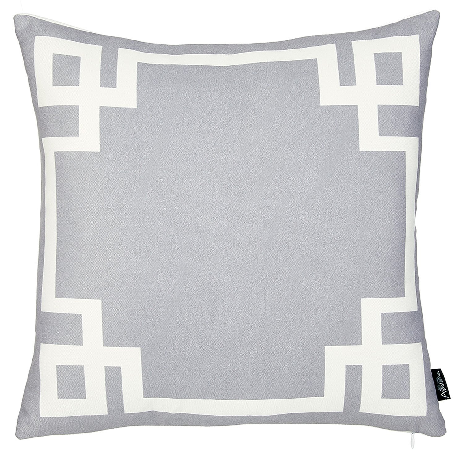 Light grey and white geometric decorative throw pillow cover with hidden zipper, showcasing modern patterns on luxurious brushed fabric.