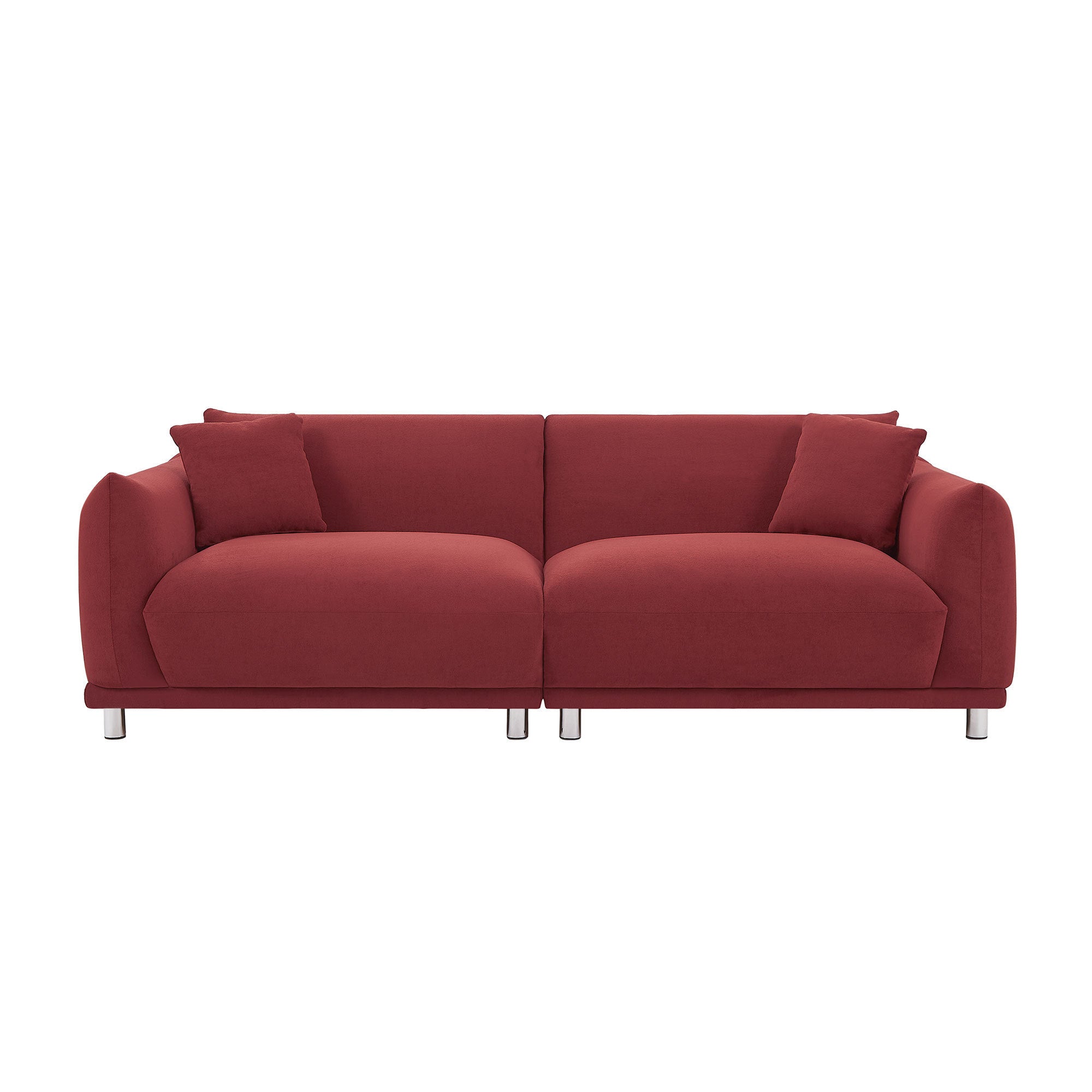 Red Loveseat Sofa Couch designed for modern living rooms, featuring plush cushions and sturdy metal feet.