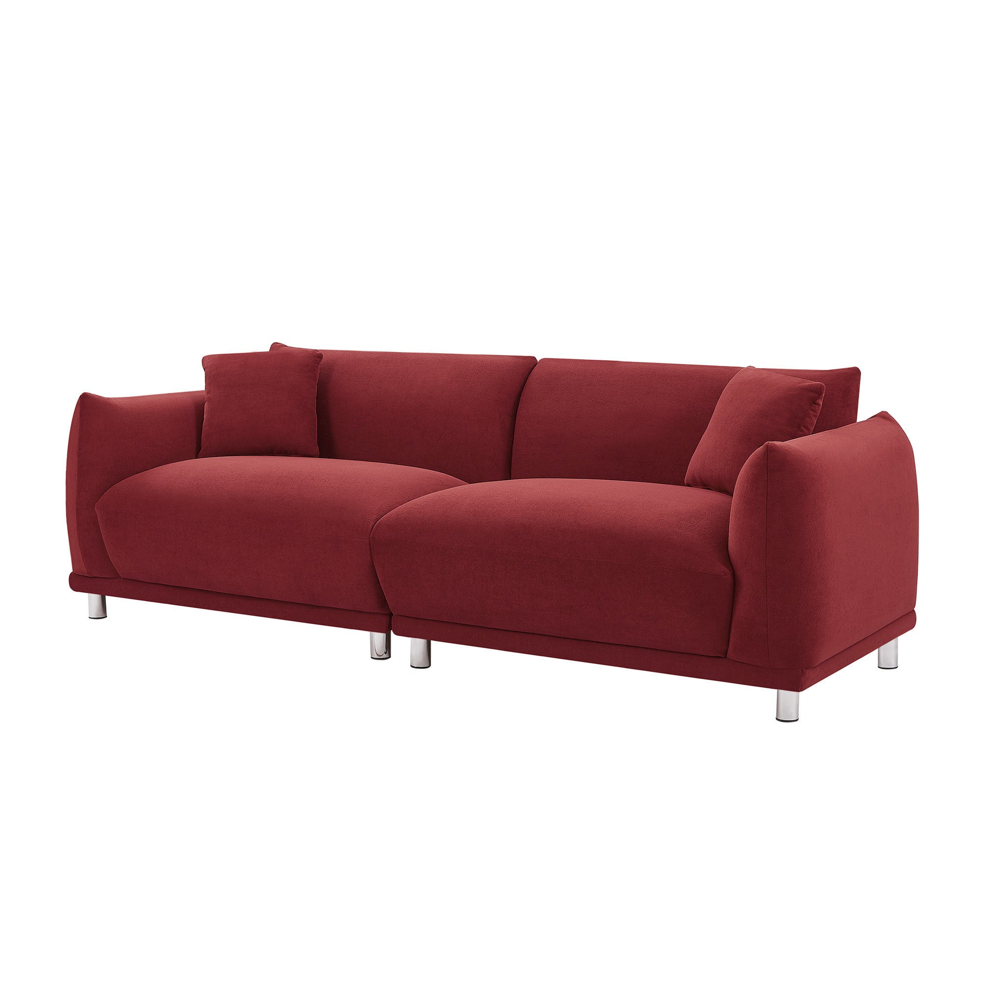 Red Loveseat Sofa Couch designed for modern living rooms, featuring plush cushions and sturdy metal feet.