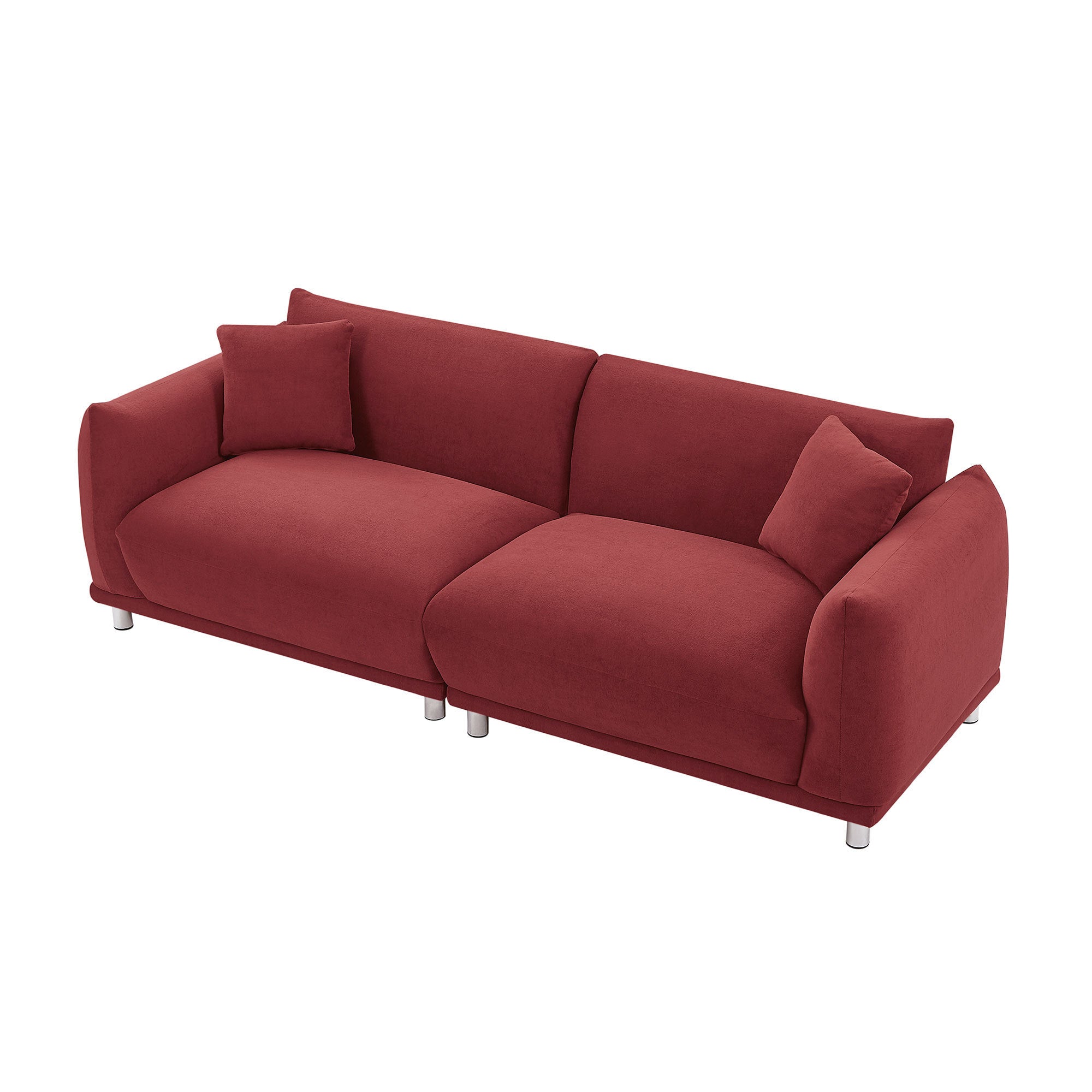 Red Loveseat Sofa Couch designed for modern living rooms, featuring plush cushions and sturdy metal feet.