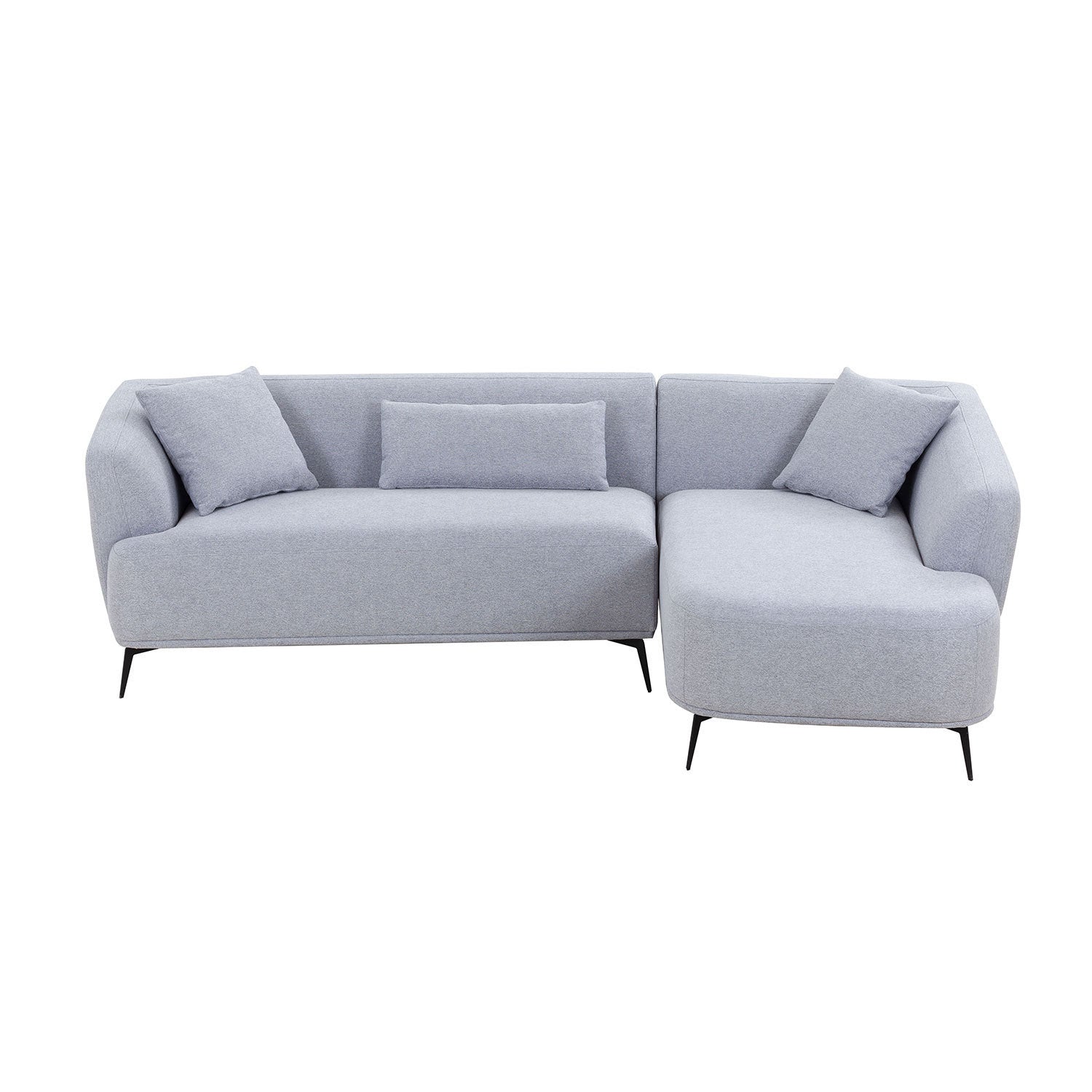 L-Shape Sectional Sofa Couch with Chaise in light grey fabric, featuring sleek metal legs and a modern design.