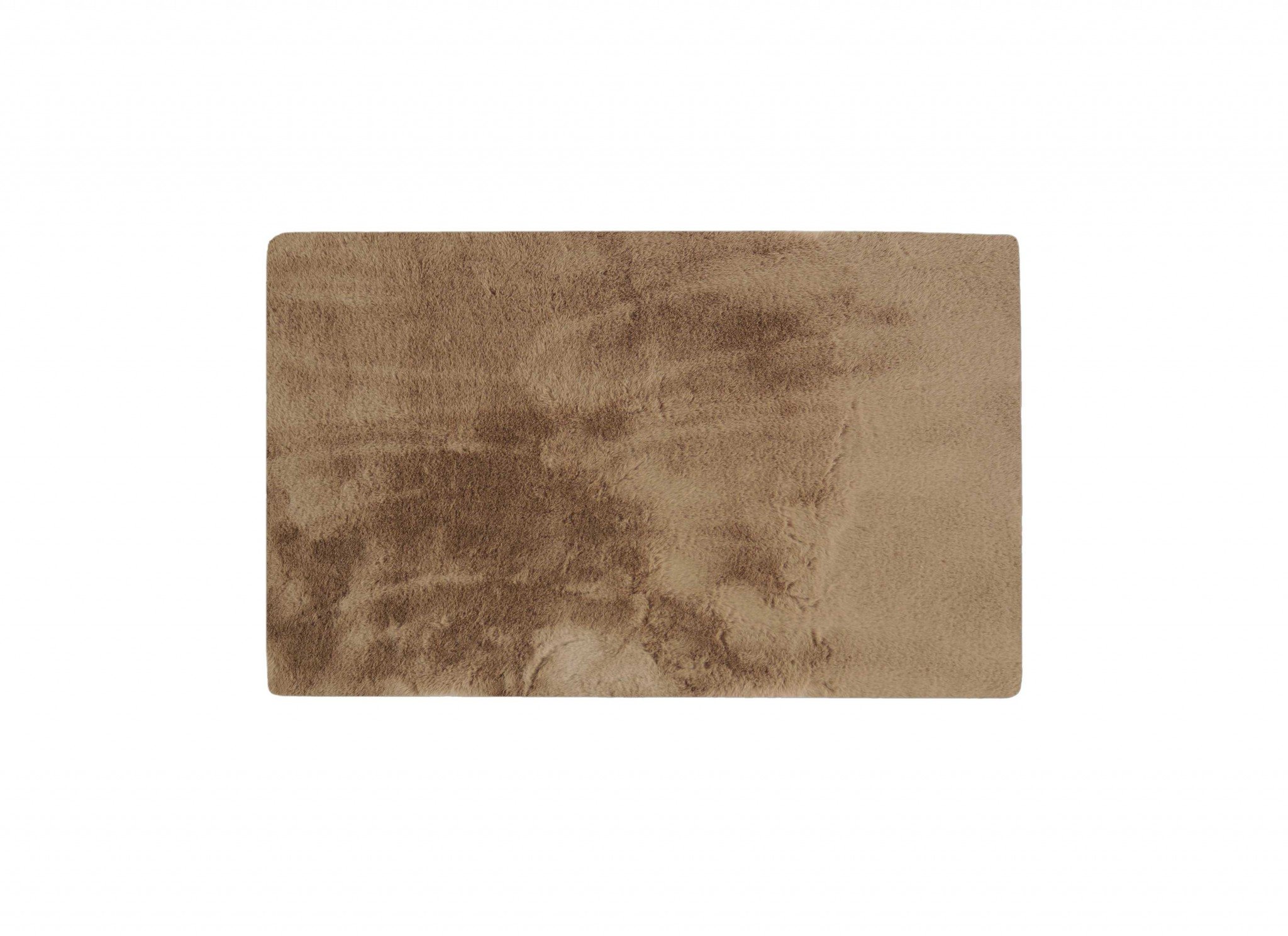 Luxe Faux Rabbit Fur Rectangular Rug in taupe, measuring 3x5 inches, showcasing its soft texture and elegant design.