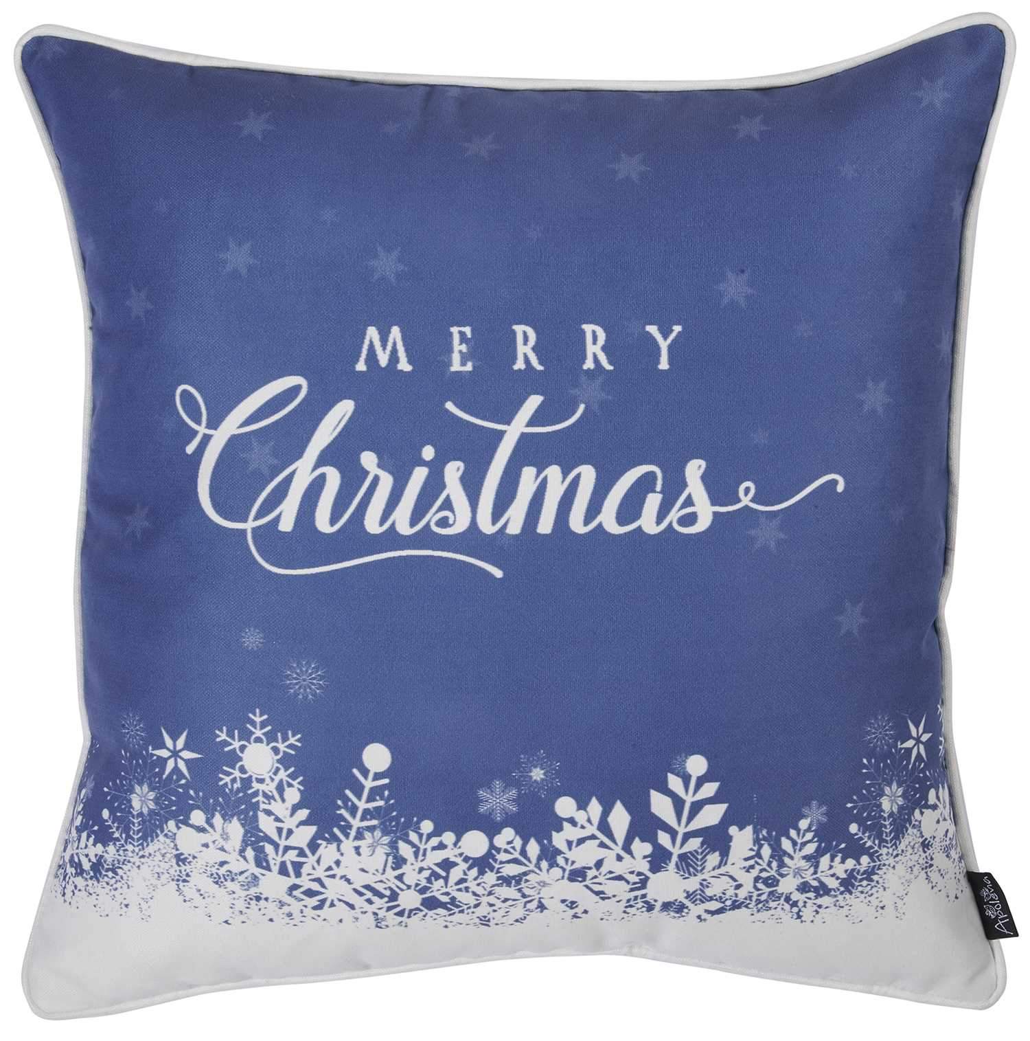 Merry Christmas Snow Scene Decorative Throw Pillow Cover featuring a vibrant snow scene design on luxurious brushed fabric with hidden zipper closure.