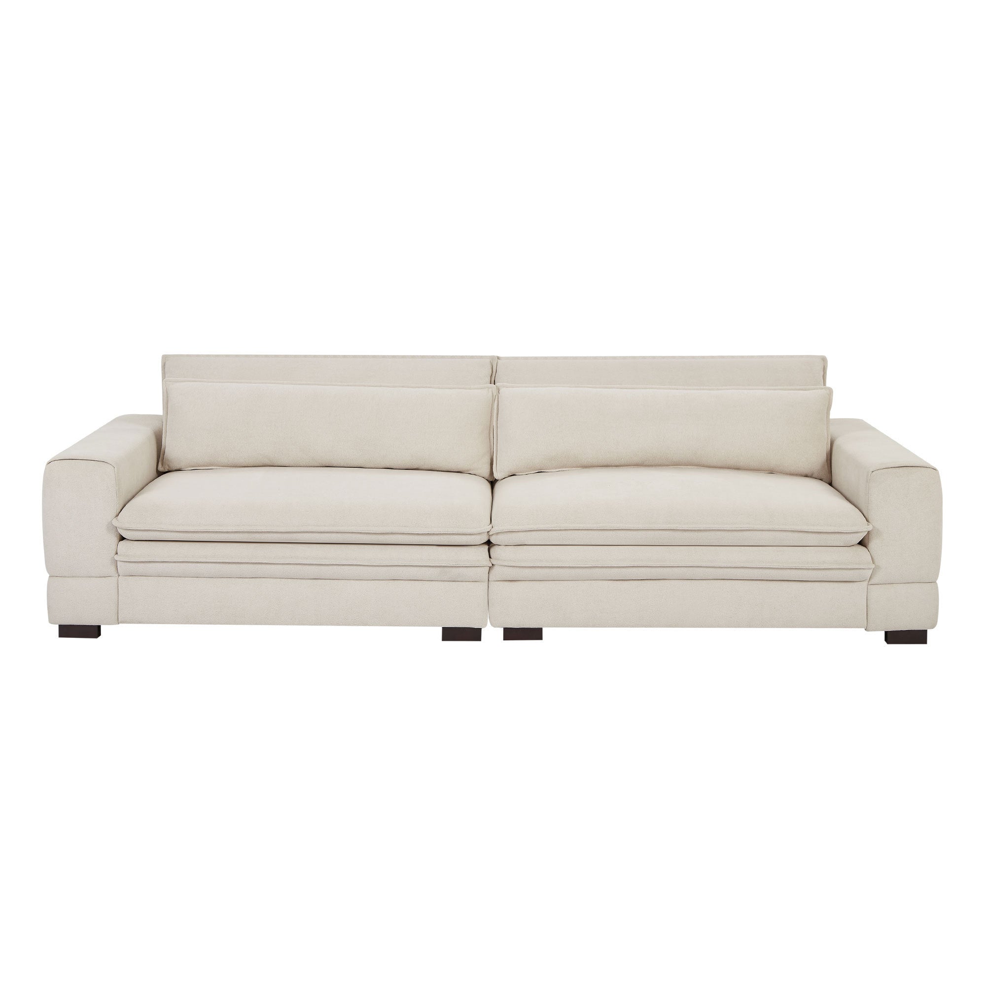 Mid-Century Sofa Couch in beige fabric, showcasing modern design and comfortable seating.