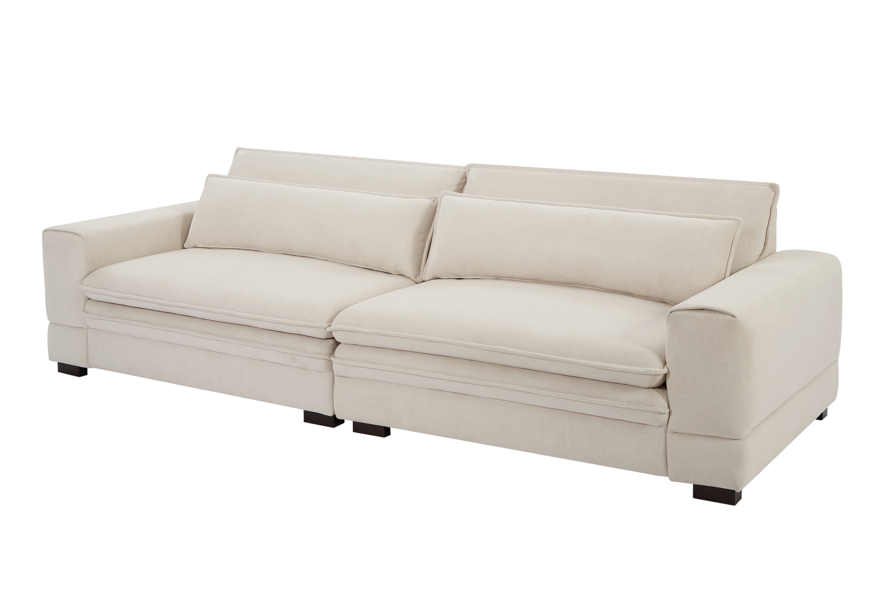 Mid-Century Sofa Couch in beige fabric, showcasing modern design and comfortable seating.