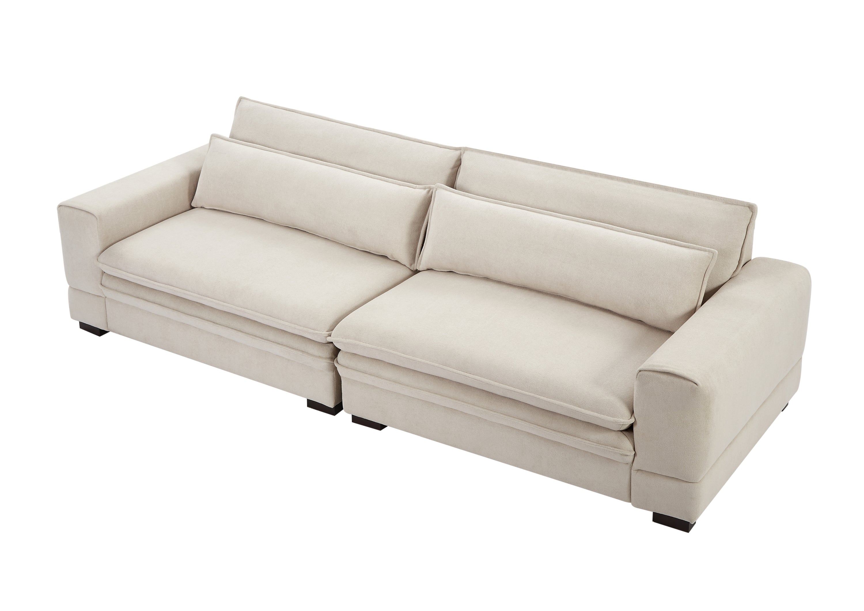 Mid-Century Sofa Couch in beige fabric, showcasing modern design and comfortable seating.