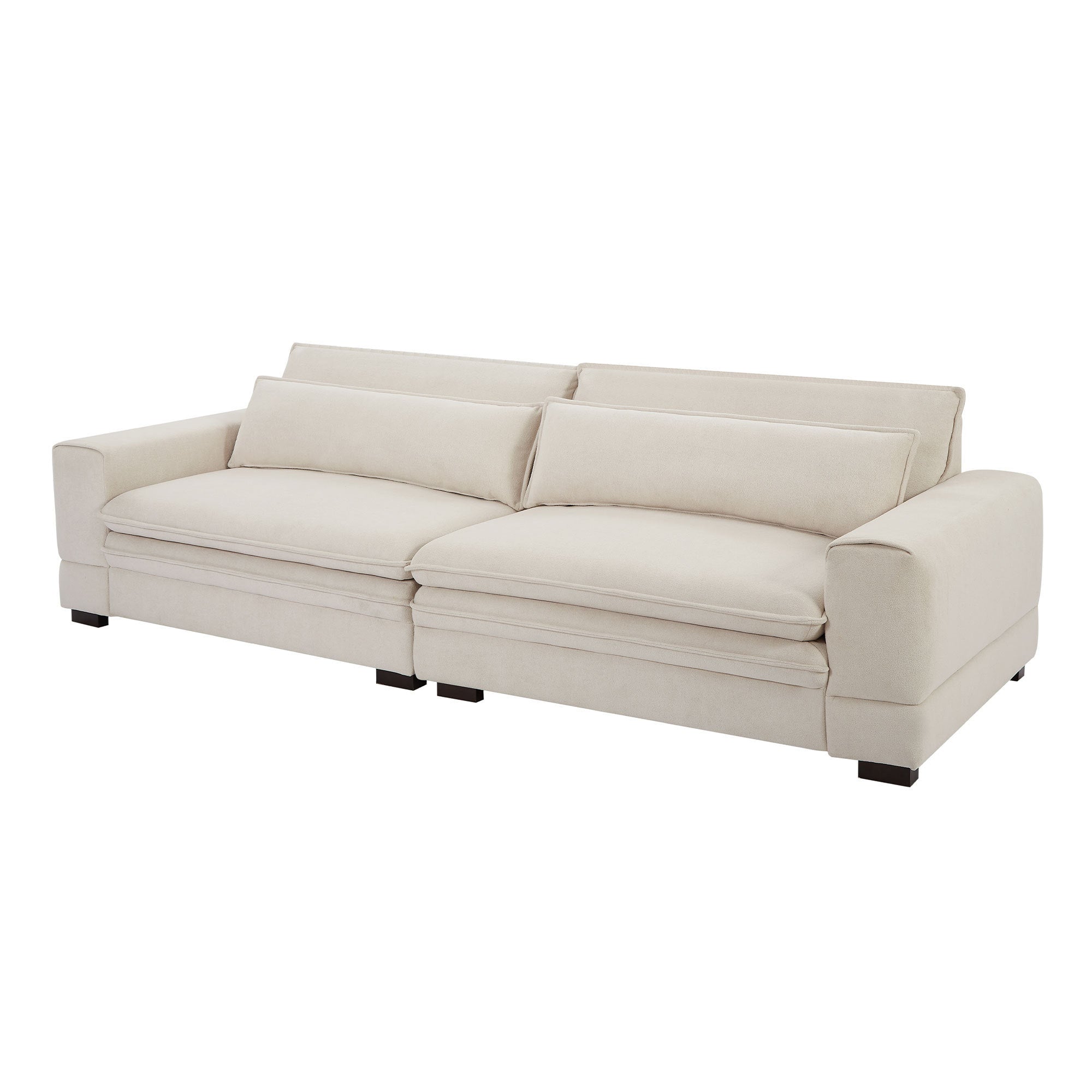 Mid-Century Sofa Couch in beige fabric, showcasing modern design and comfortable seating.