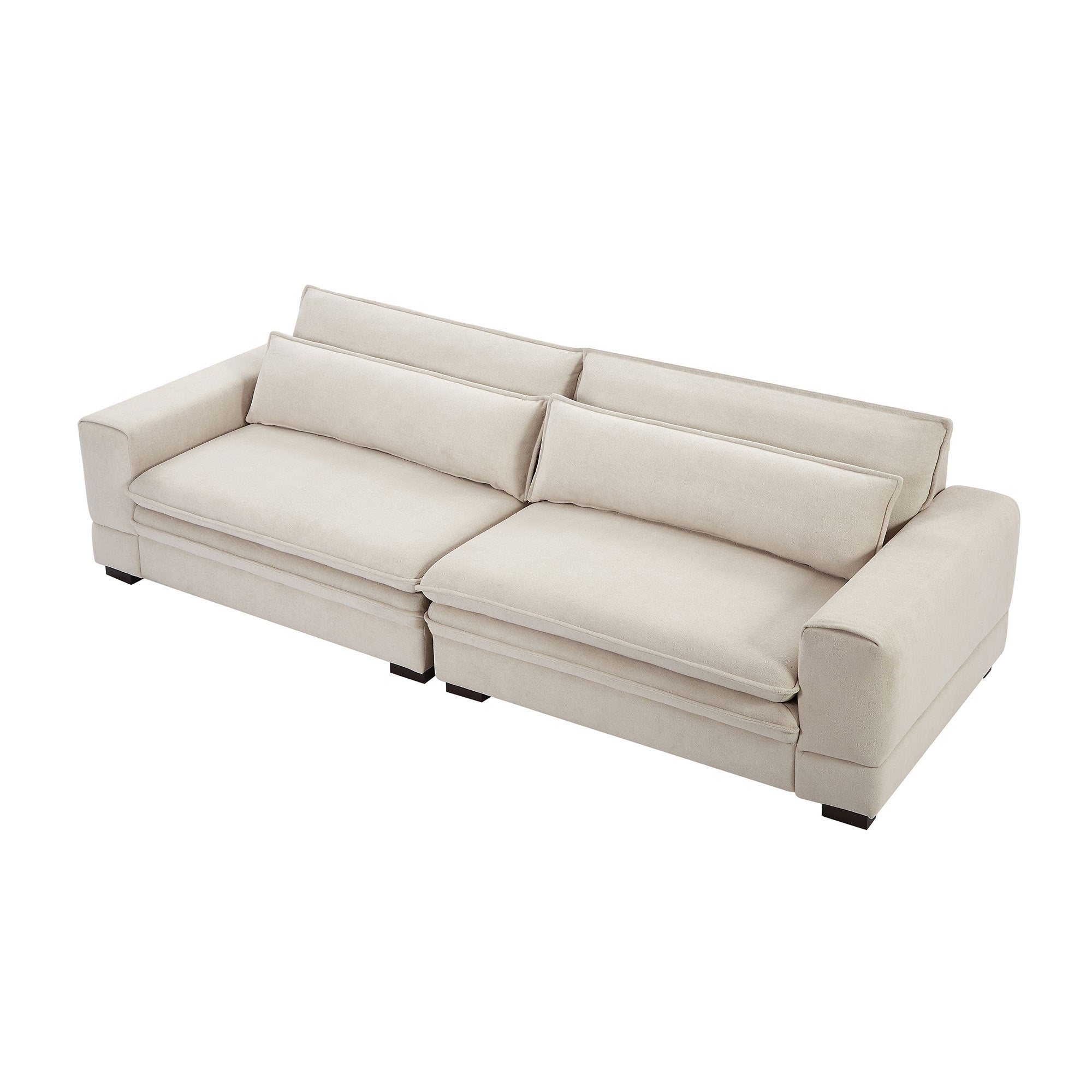 Mid-Century Sofa Couch in beige fabric, showcasing modern design and comfortable seating.