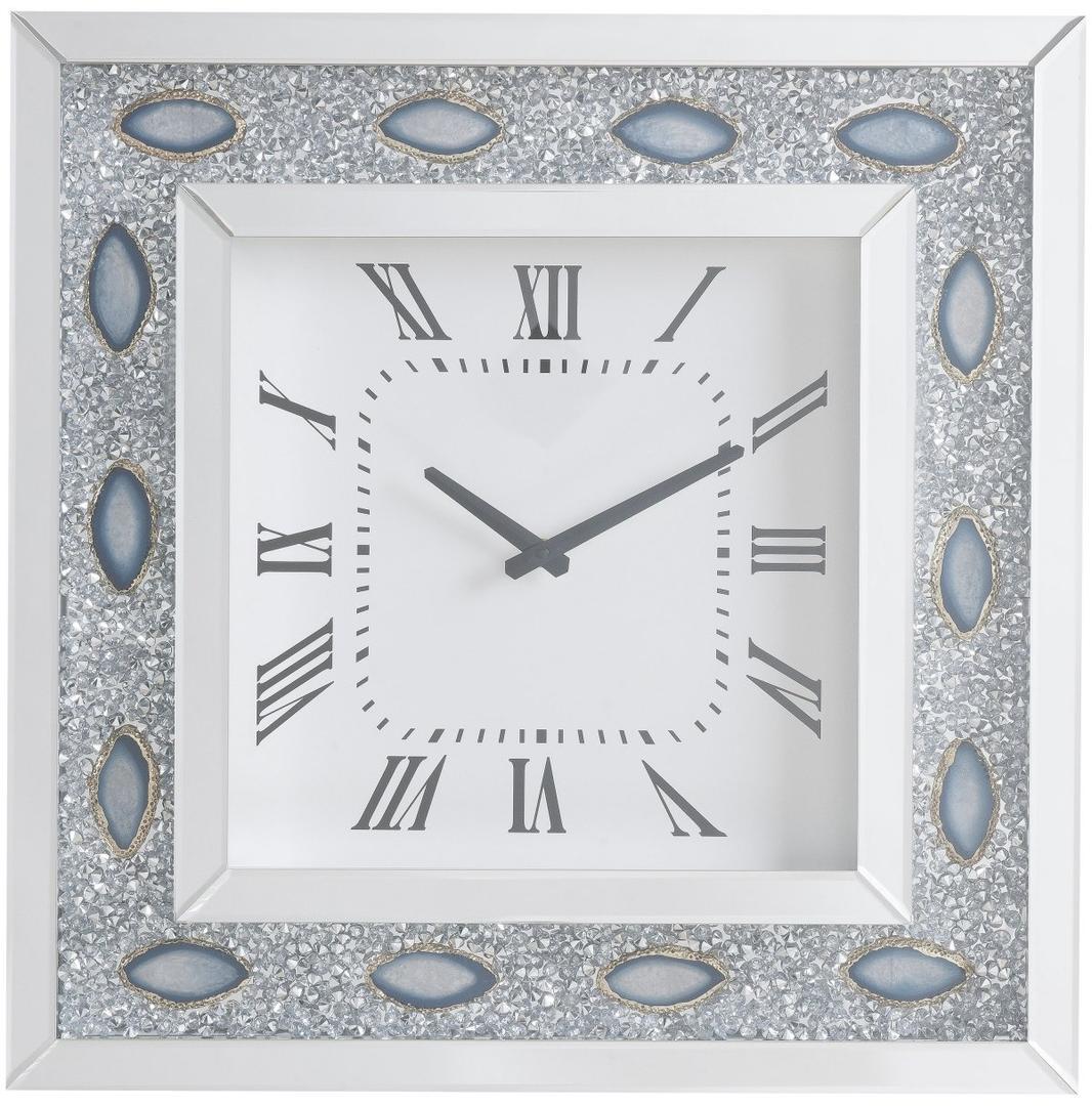 A stylish Mirrored Faux Crystal and Agate Wall Clock featuring a mirrored frame, faux diamonds, and agate inlay, perfect for home decor.