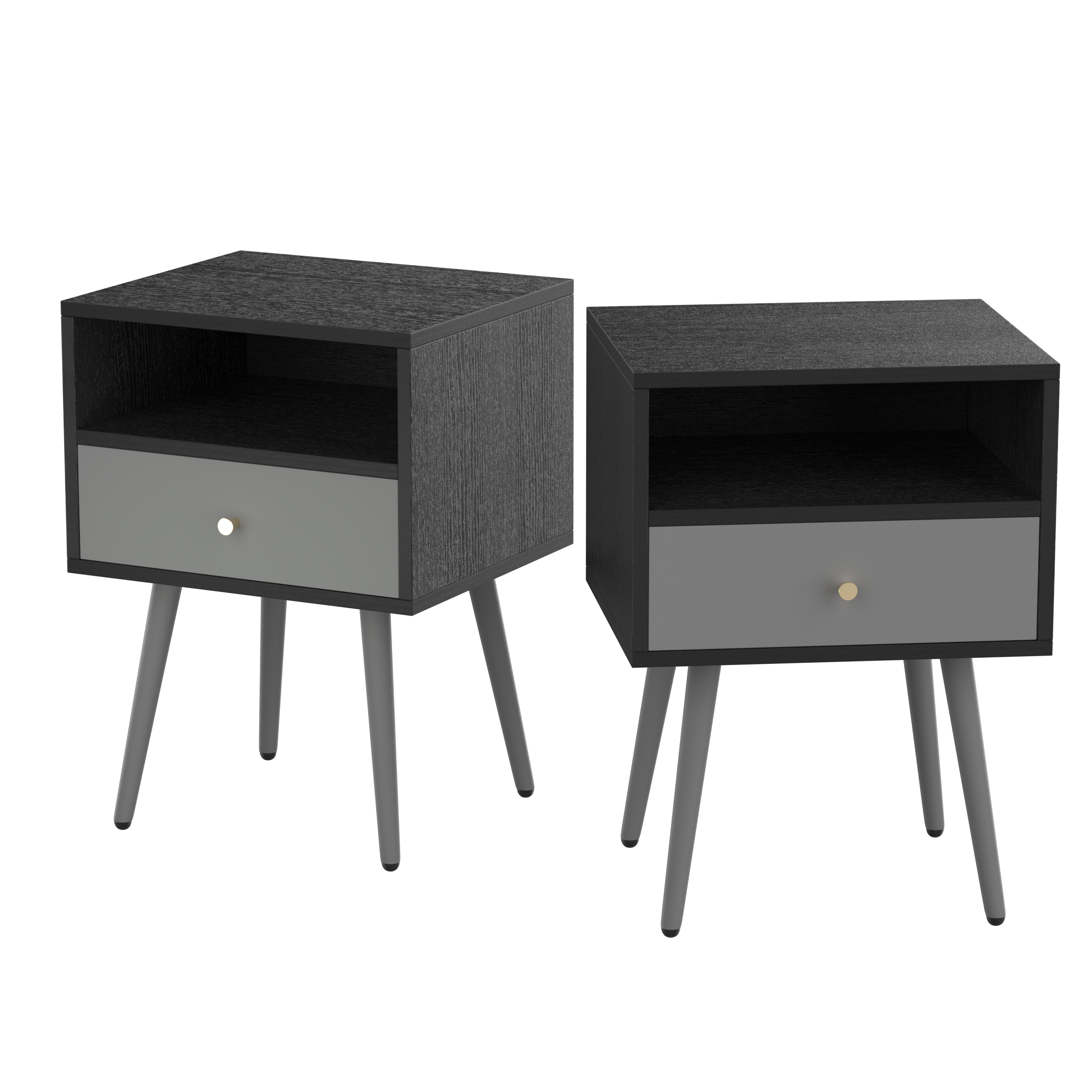 Modern bedside tables set of 2 in dark gray with storage drawer, showcasing sleek design and sturdy construction.