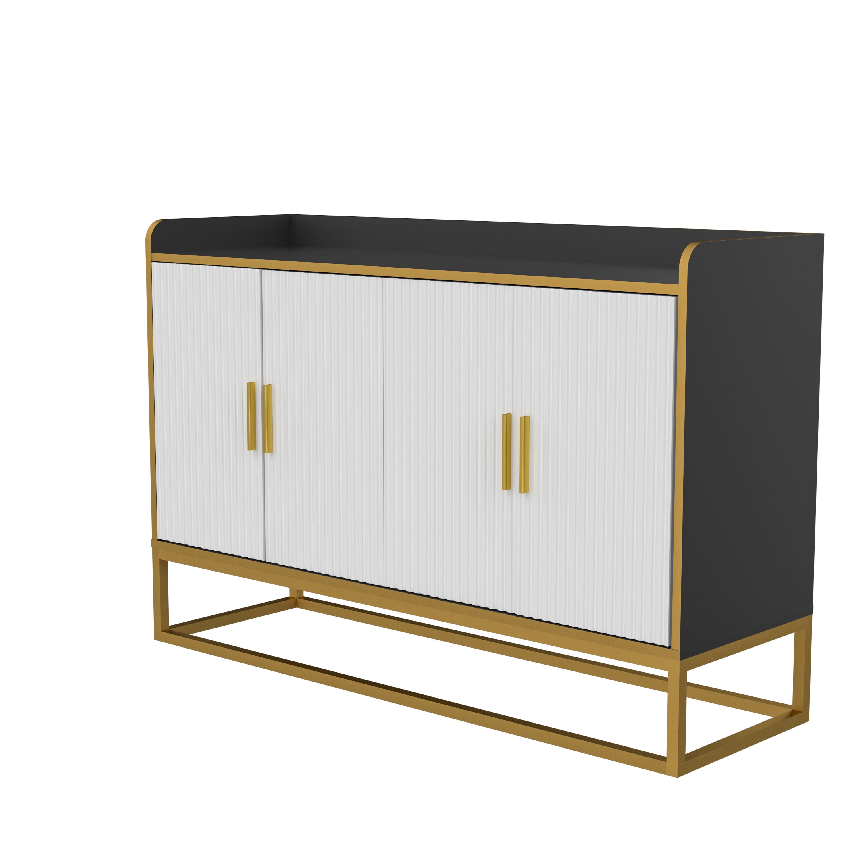 Modern Kitchen Buffet Storage Cabinet with glossy finish and metal legs, featuring a golden black color, ideal for stylish storage in any room.