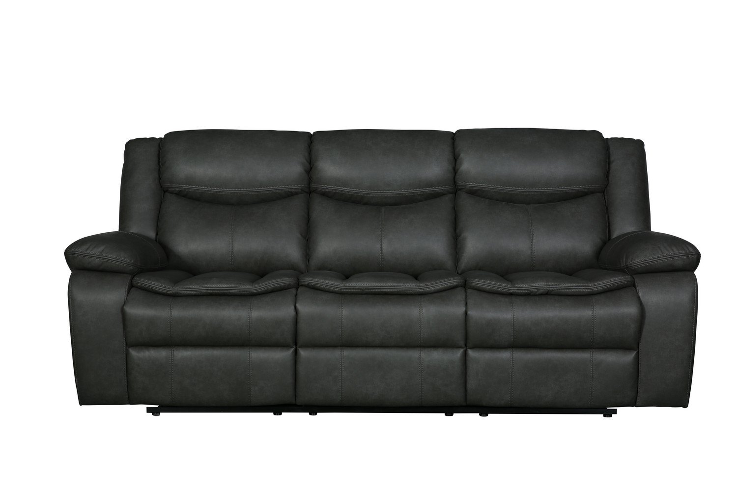 Modern Soft Gray Faux Leather Reclining Sofa with sleek design and comfortable reclining feature, perfect for contemporary living spaces.