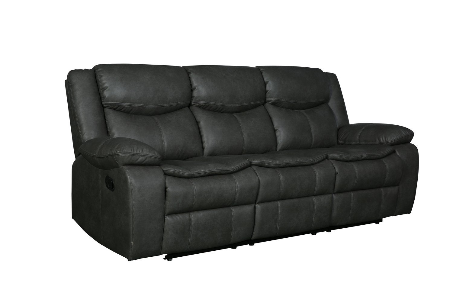 Modern Soft Gray Faux Leather Reclining Sofa with sleek design and comfortable reclining feature, perfect for contemporary living spaces.