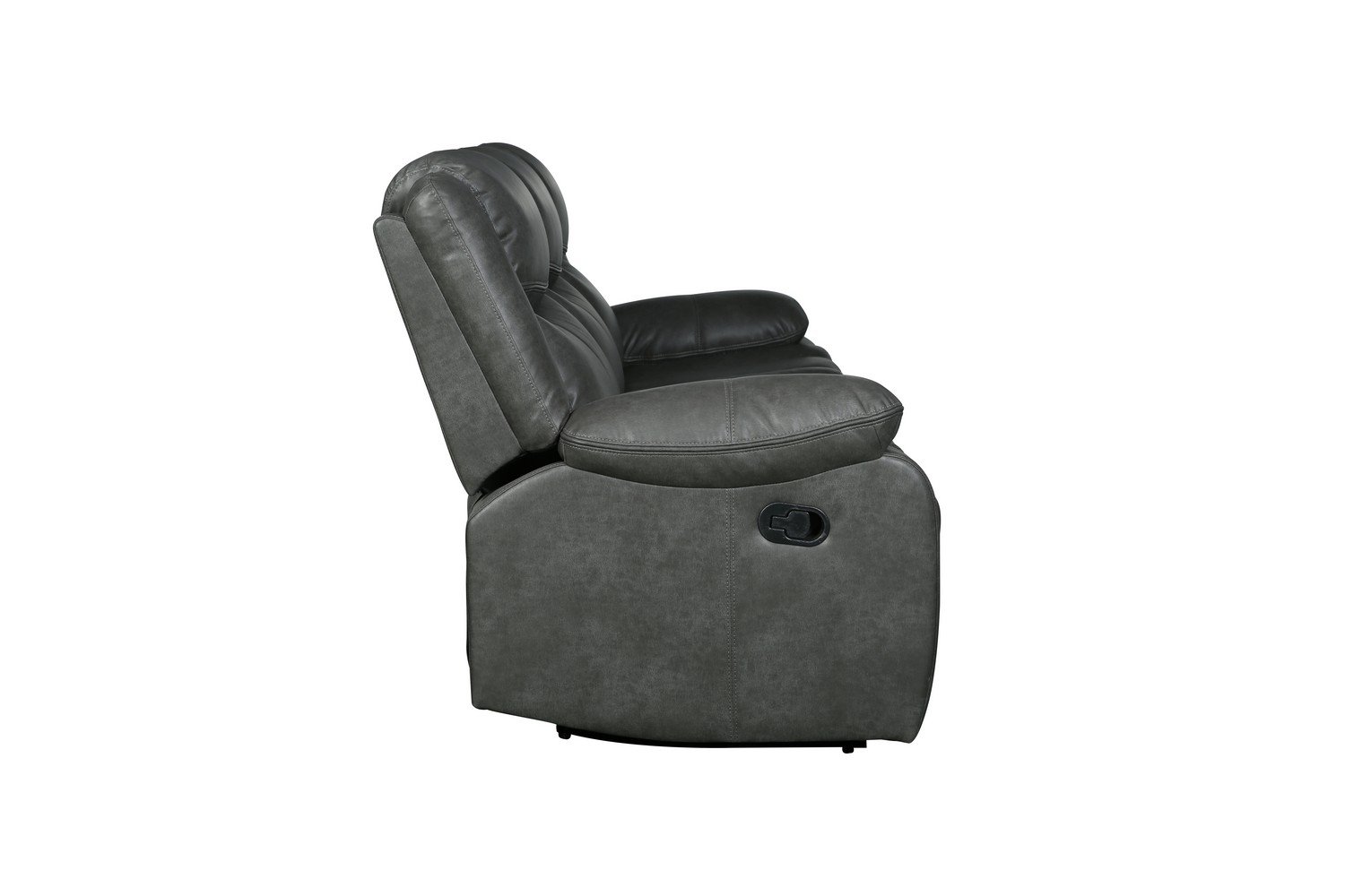 Modern Soft Gray Faux Leather Reclining Sofa with sleek design and comfortable reclining feature, perfect for contemporary living spaces.