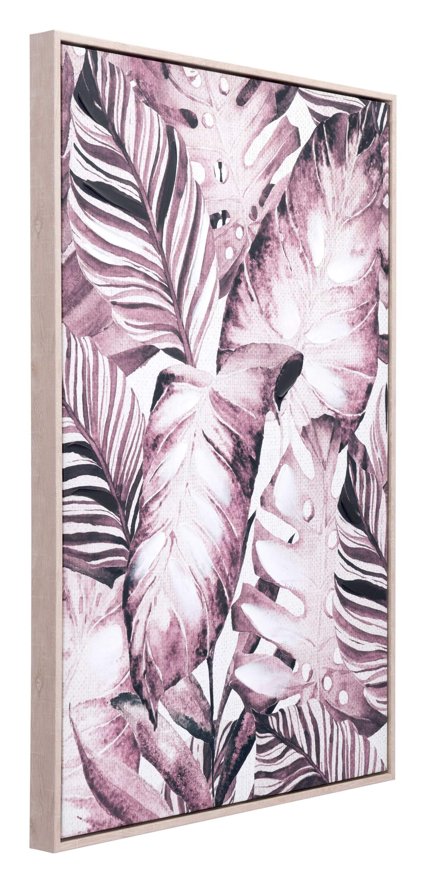 Modern Vintage Tropical Palms Canvas framed in pinewood, showcasing large palm leaves in sepia tones.