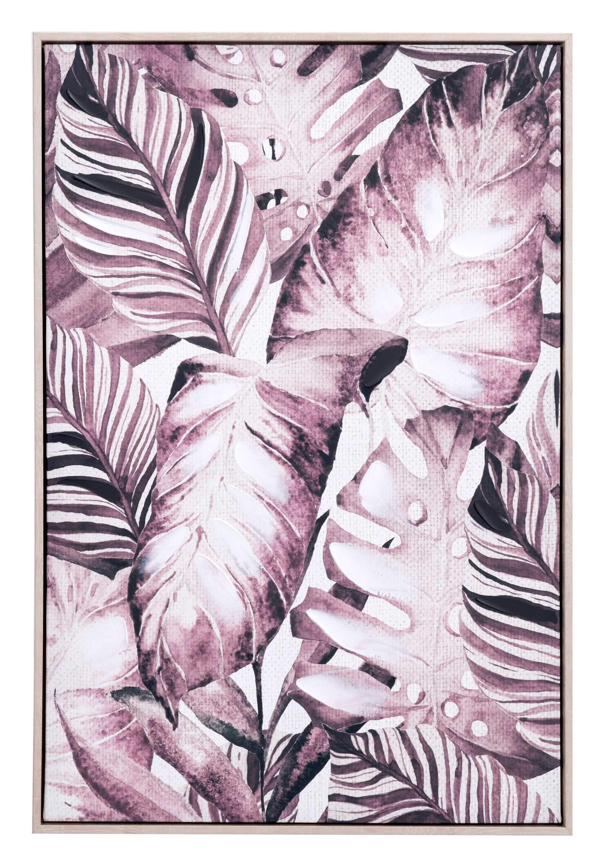 Modern Vintage Tropical Palms Canvas framed in pinewood, showcasing large palm leaves in sepia tones.