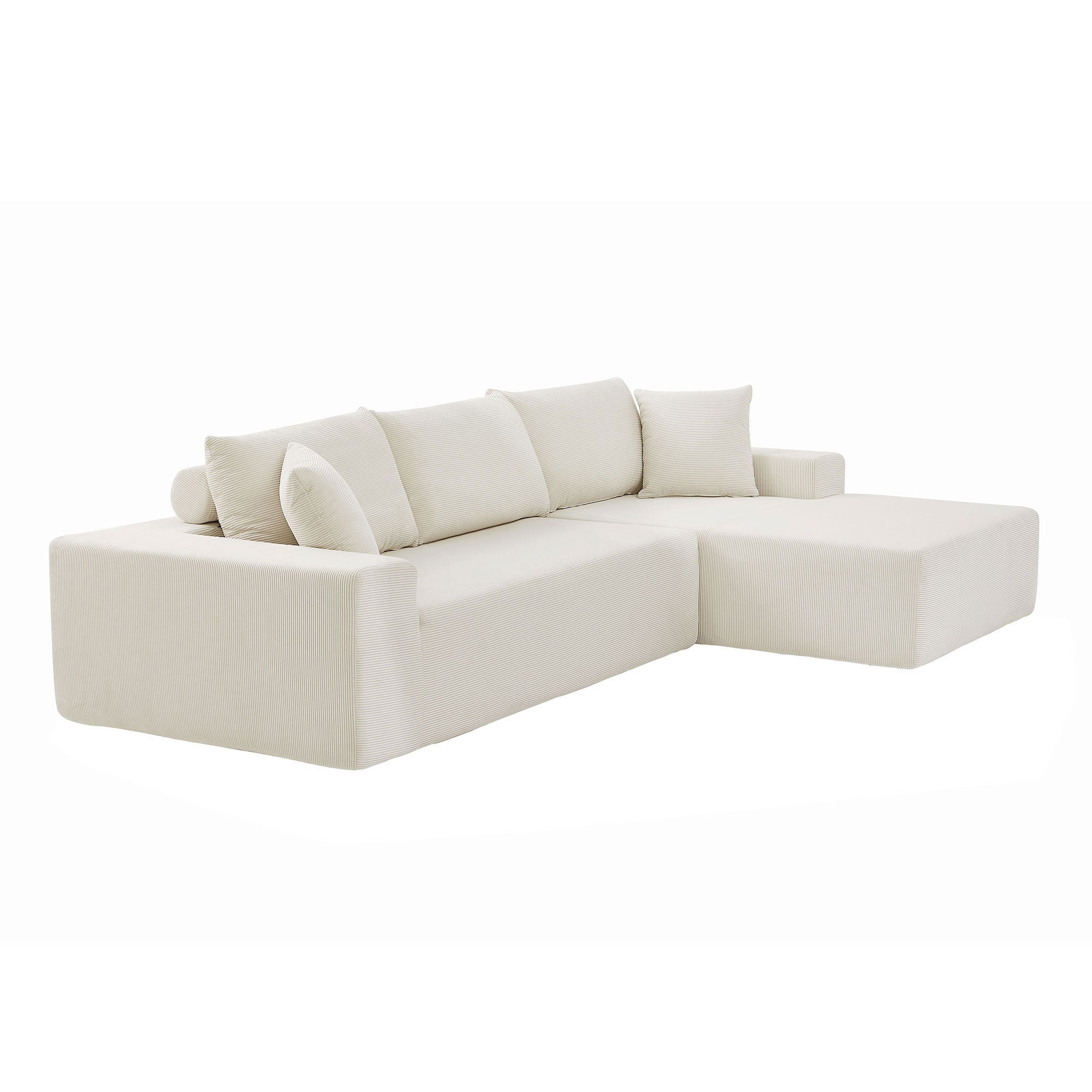 A modern modular sectional living room sofa set in beige upholstery, featuring a chaise lounge and plush cushions, perfect for stylish and comfortable living spaces.