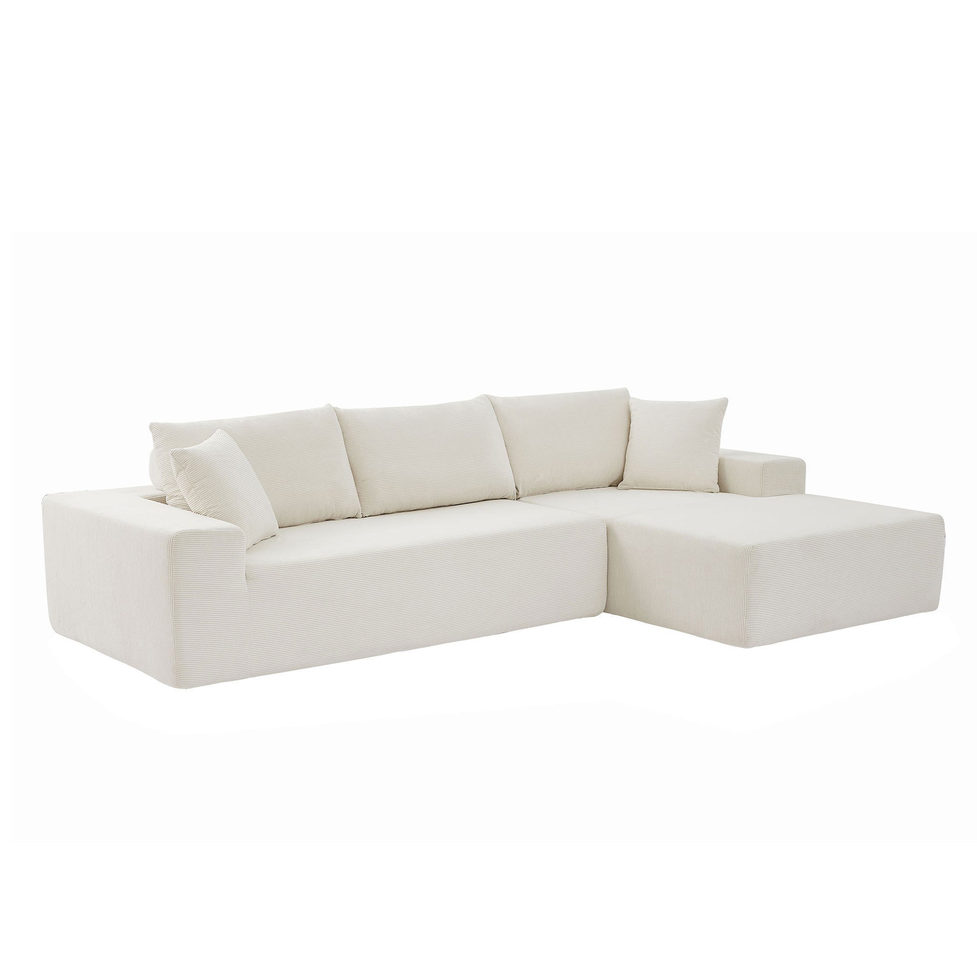 A modern modular sectional living room sofa set in beige upholstery, featuring a chaise lounge and plush cushions, perfect for stylish and comfortable living spaces.