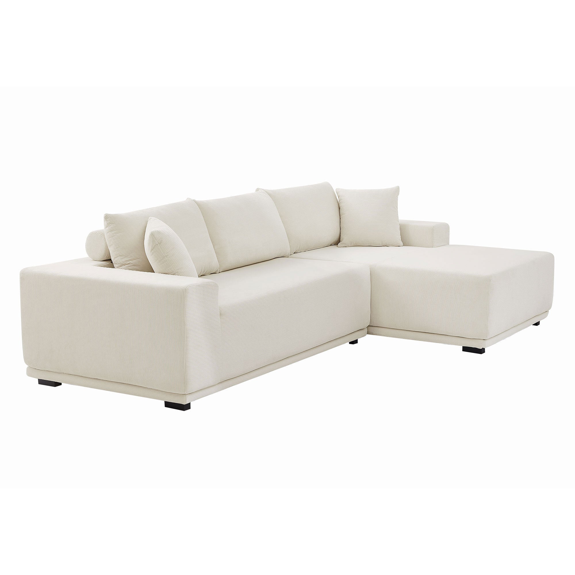 A modern modular sectional living room sofa set in beige upholstery, featuring a chaise lounge and plush cushions, perfect for stylish and comfortable living spaces.