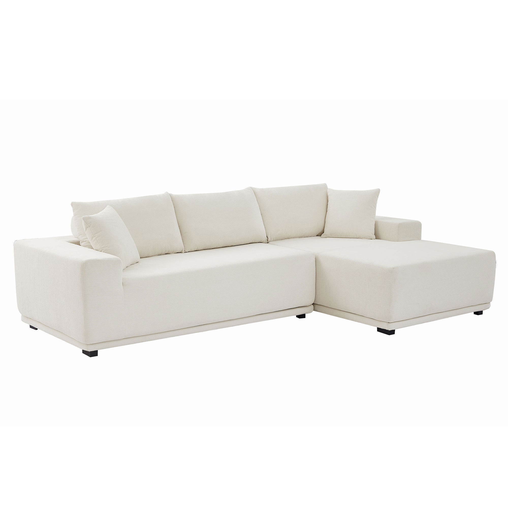 A modern modular sectional living room sofa set in beige upholstery, featuring a chaise lounge and plush cushions, perfect for stylish and comfortable living spaces.