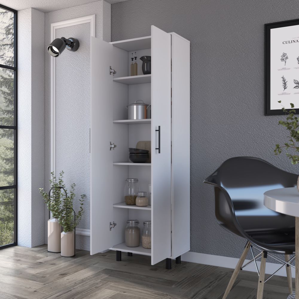 Multistorage Manacor storage cabinet with five shelves and white finish, featuring wheels for easy mobility.