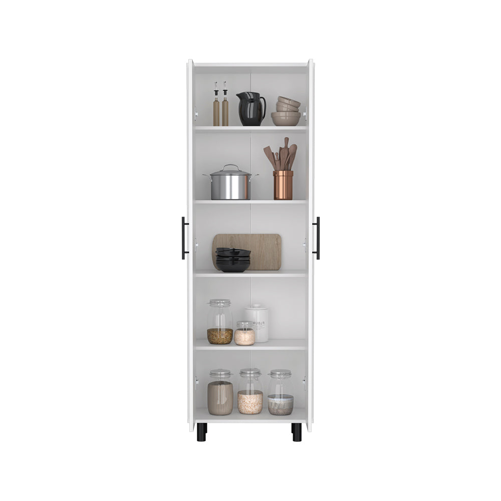 Multistorage Manacor storage cabinet with five shelves and white finish, featuring wheels for easy mobility.