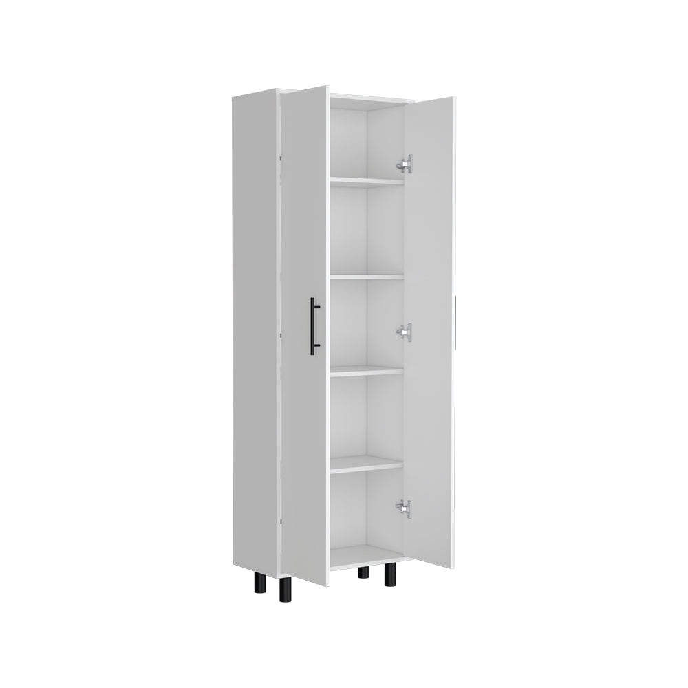 Multistorage Manacor storage cabinet with five shelves and white finish, featuring wheels for easy mobility.