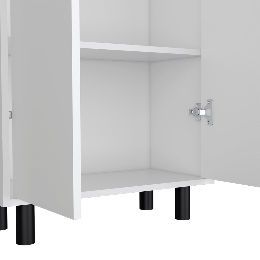 Multistorage Manacor storage cabinet with five shelves and white finish, featuring wheels for easy mobility.